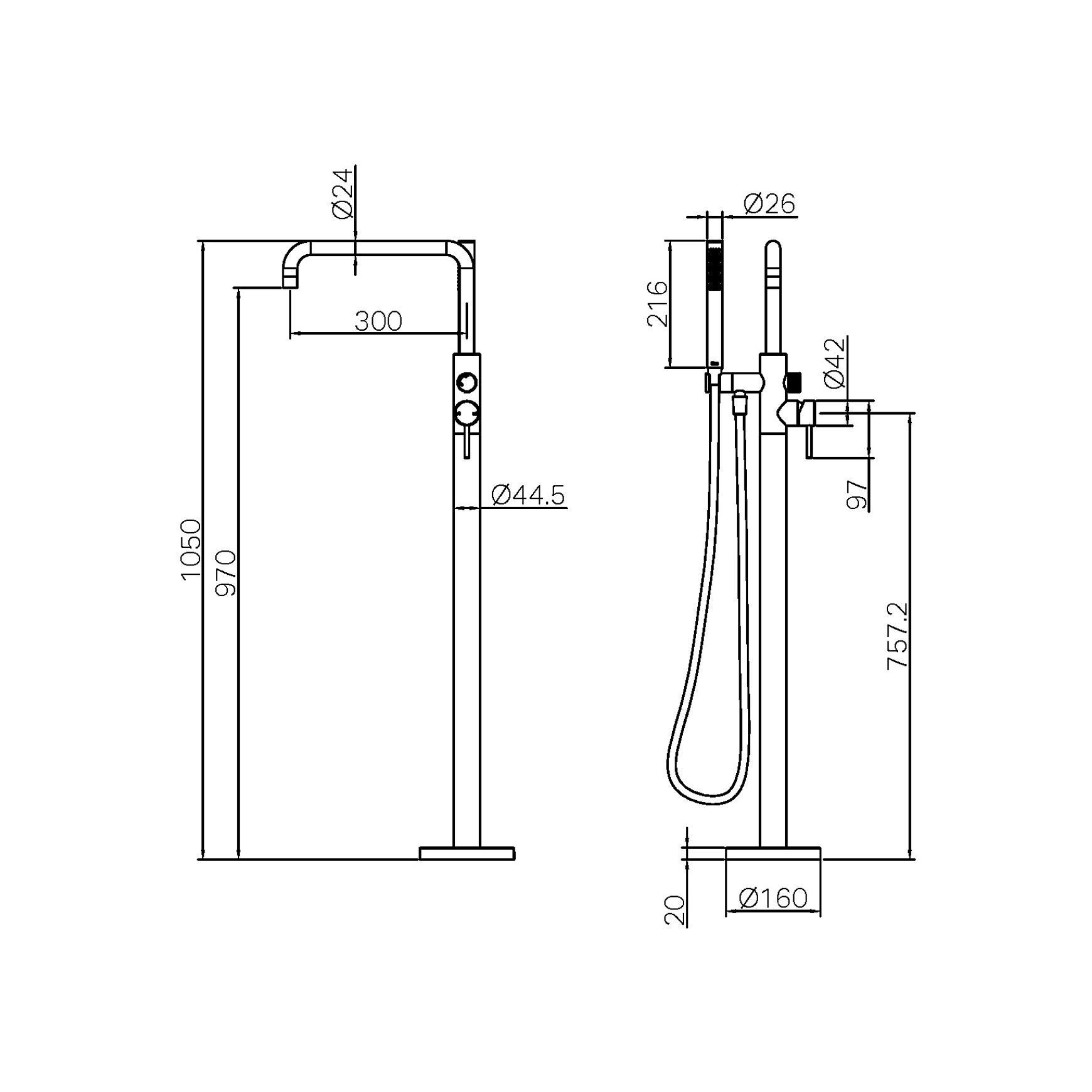 Zen SS316L Freestanding Bath Mixer & Outdoor Shower Hose | Brushed Nickel