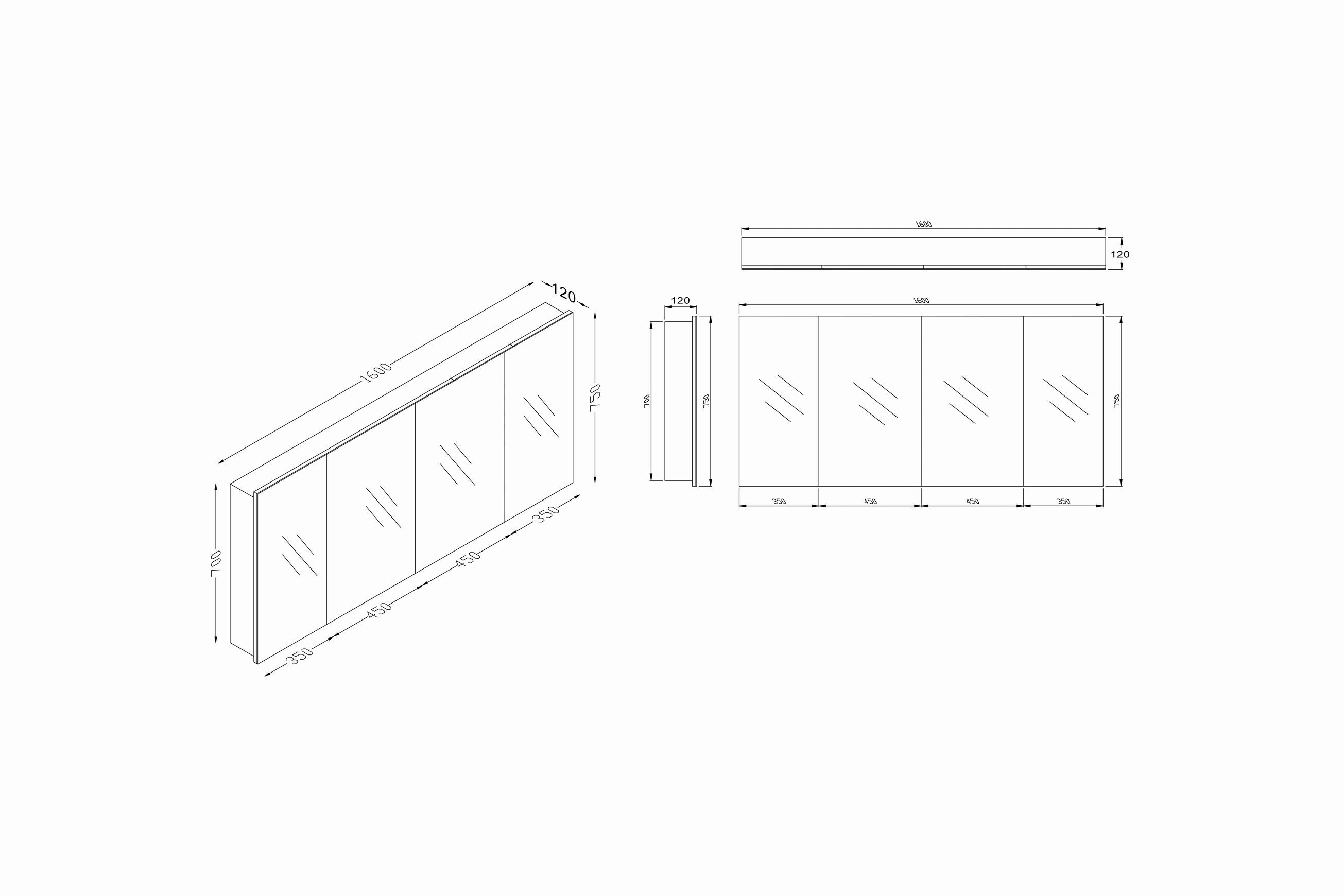 Kzoao 1600mm Mirror Cabinet Gloss White