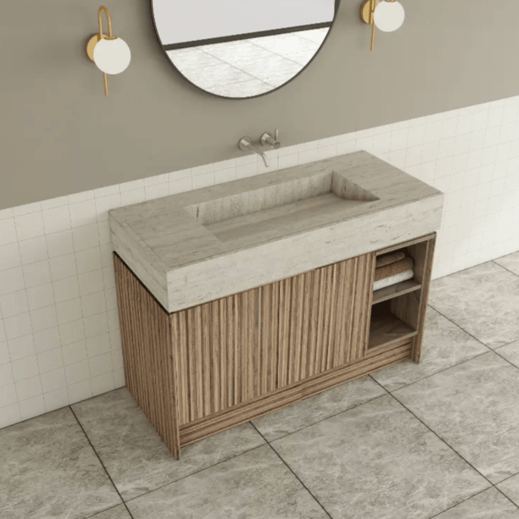 TERRA Vanity | Floor-standing with doors and open shelv