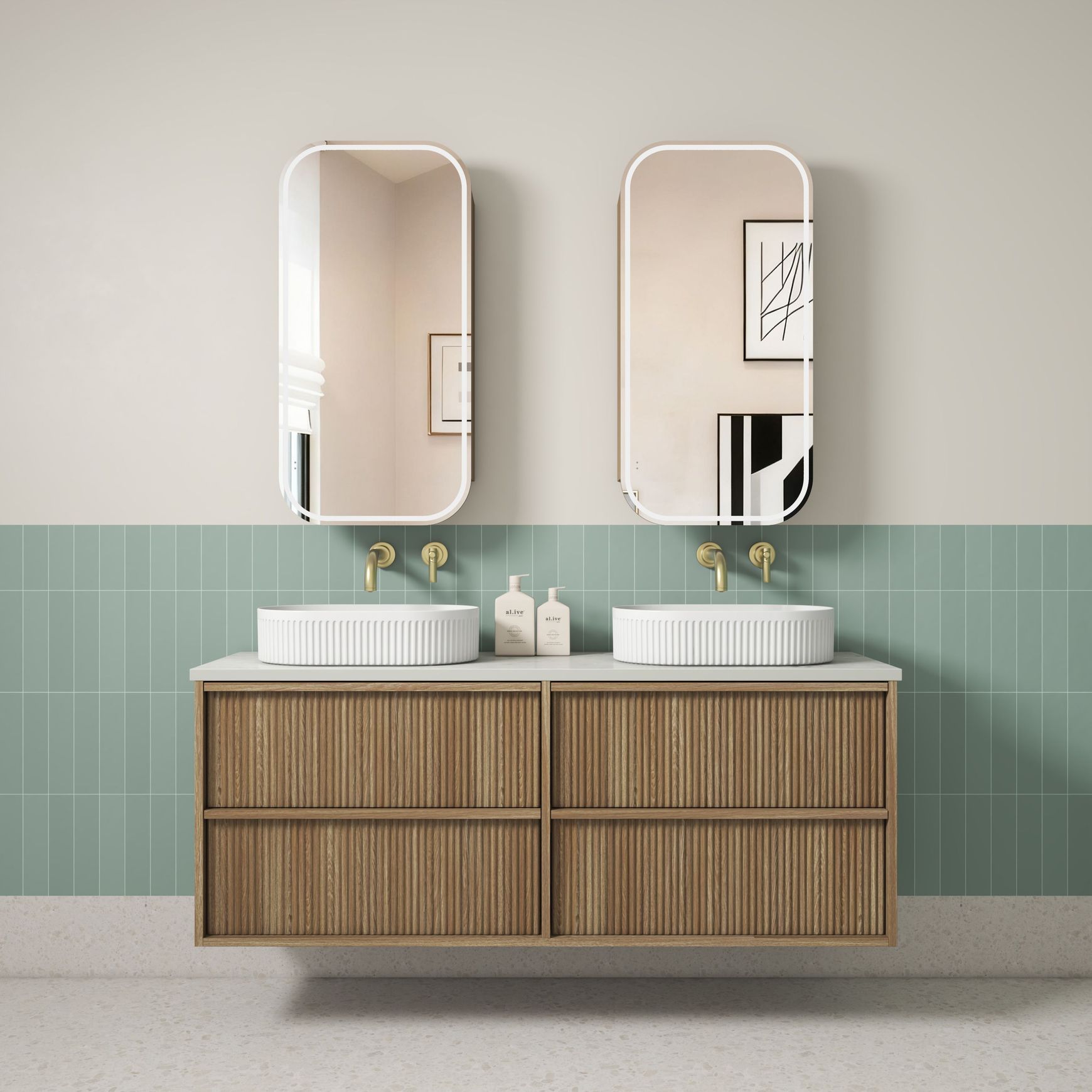 Aulic Venetta Fluted Wall Hung 1500m Harvest Oak vanity