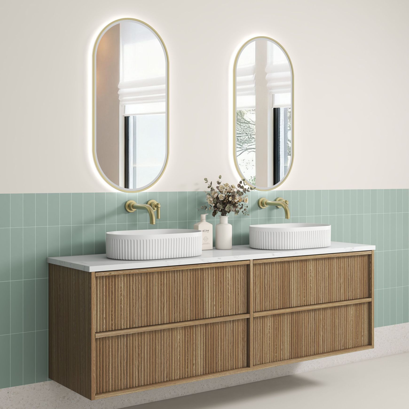 Aulic  Venetta Flute Wall Hung 1800m Harvest Oak Vanity