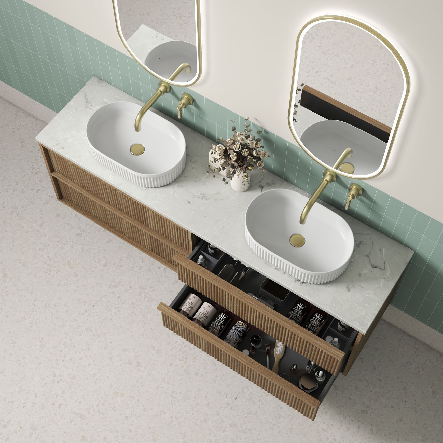 Aulic  Venetta Flute Wall Hung 1800m Harvest Oak Vanity