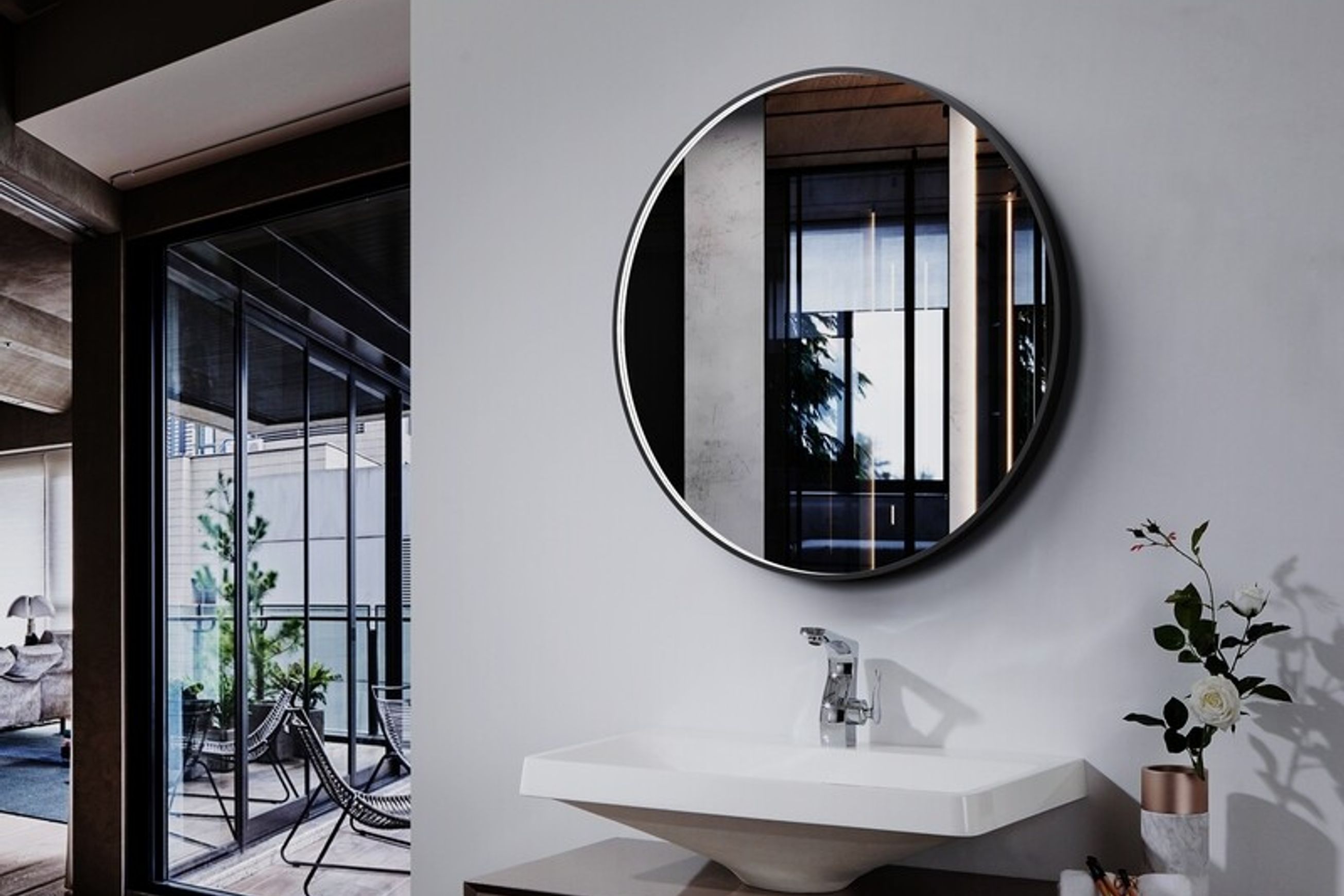 Eclipse Circle Black LED Framed Mirror with Demister