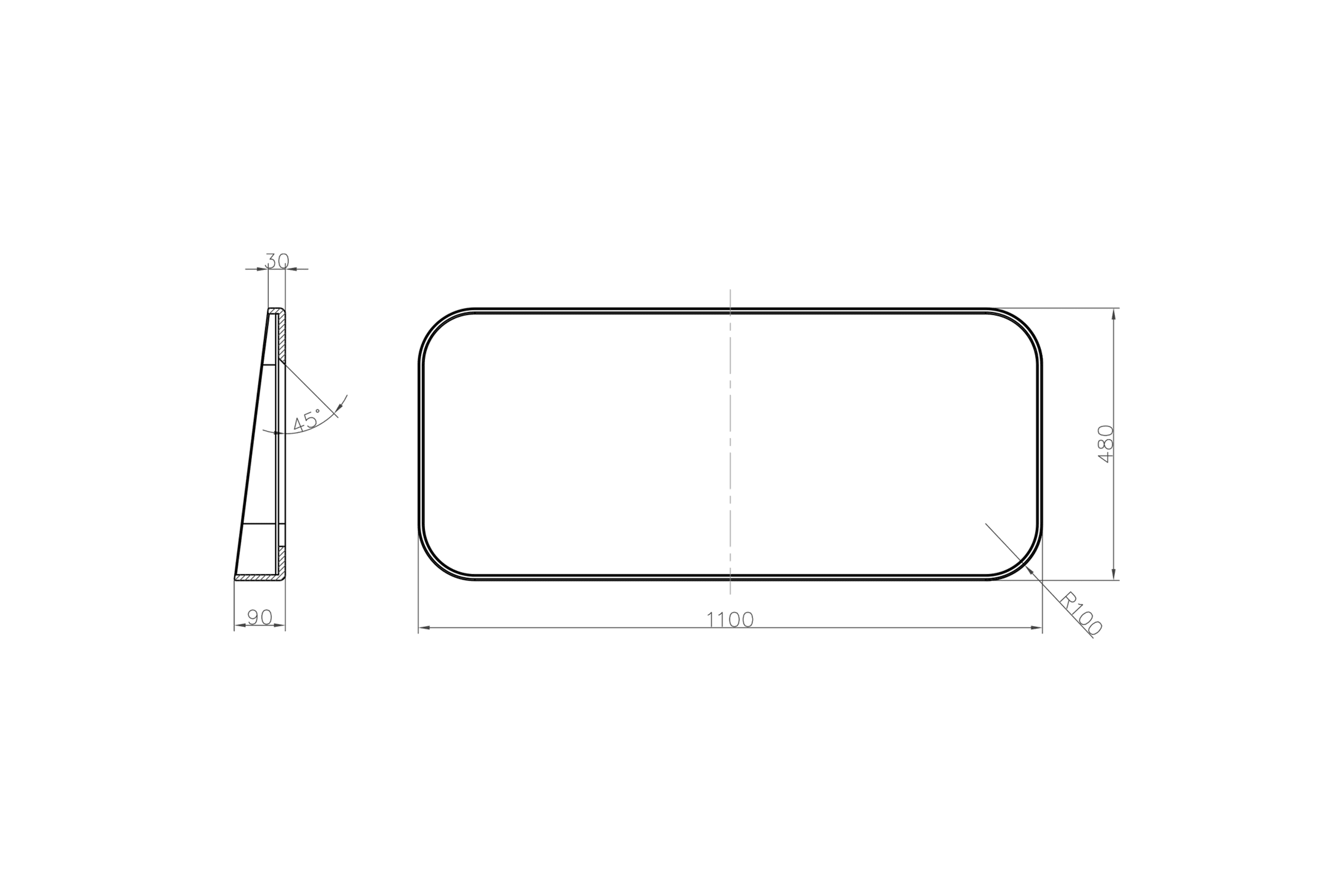 iStone 1100mm Rectangular Mirror with Shelf Matte Black