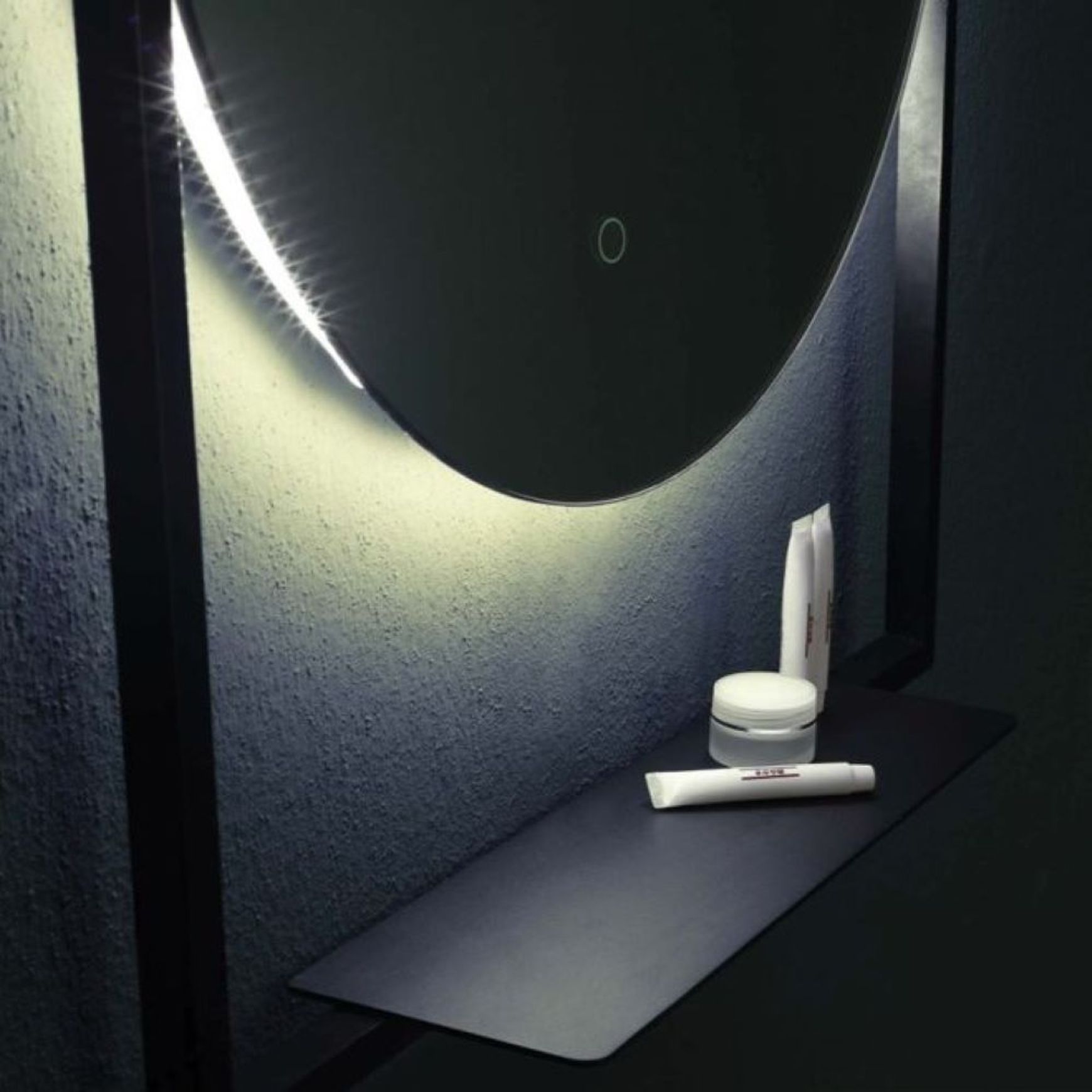 Frame Round LED Mirror with Shelf