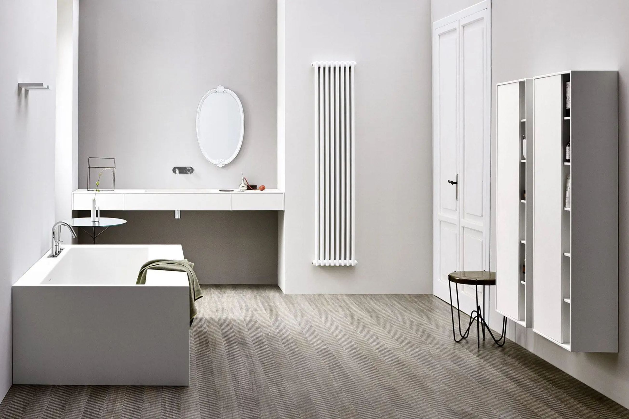 Cube Bathtub with Built-In Shelves