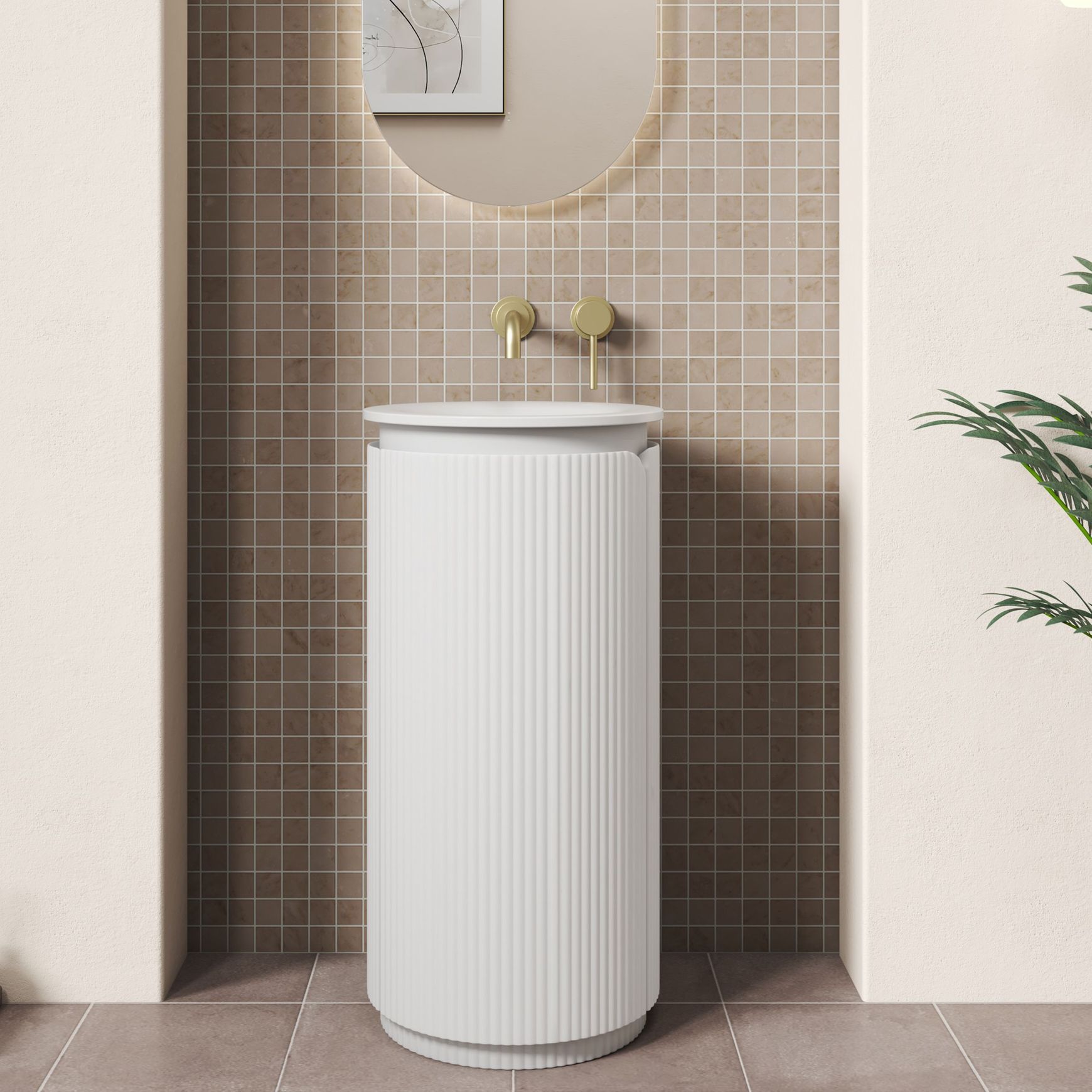 Aulic Civaro Floor Standing Matte White Pillar Cabinet