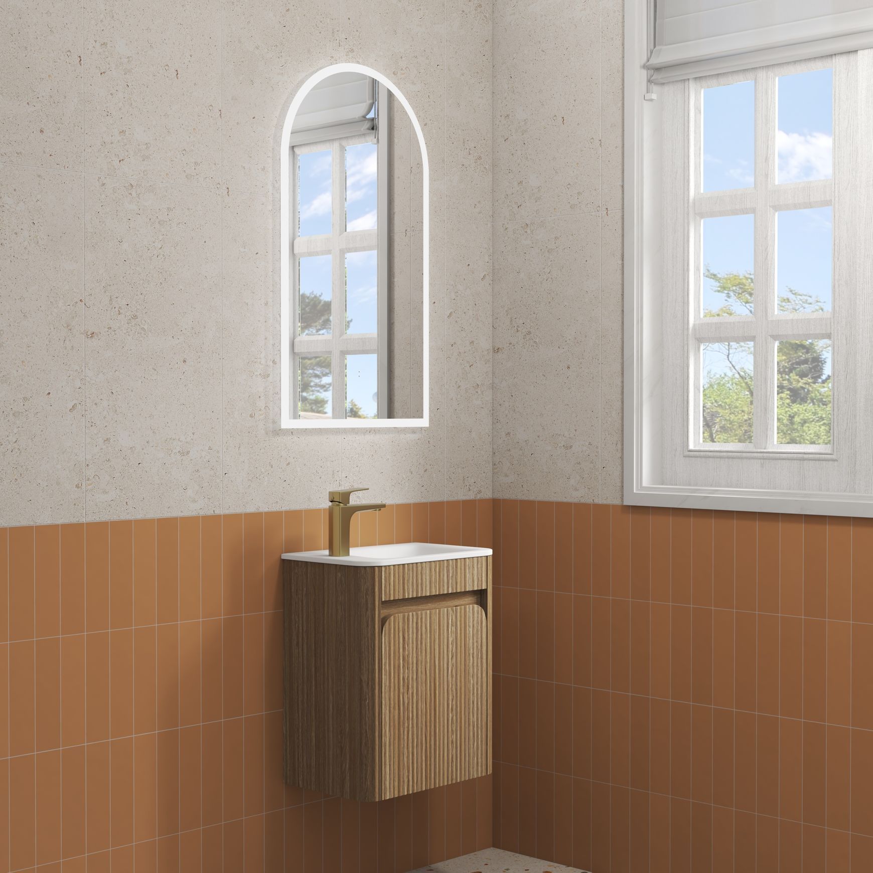 AulicMini Hartelle Fluted Wall Hung Harvest Oak Cabinet
