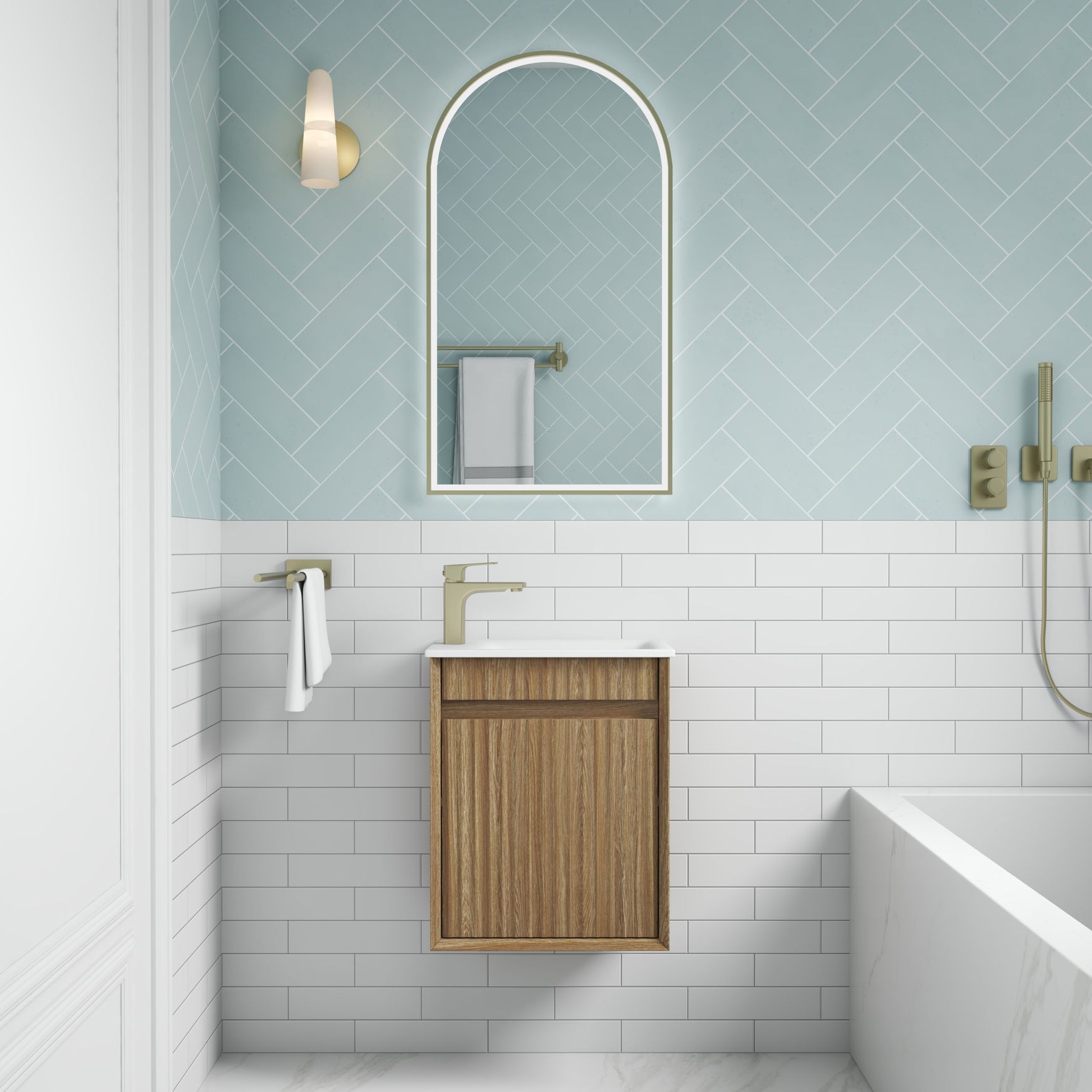 Aulic Mini Ravia Fluted Wall Hung Harvest Oak Cabinet