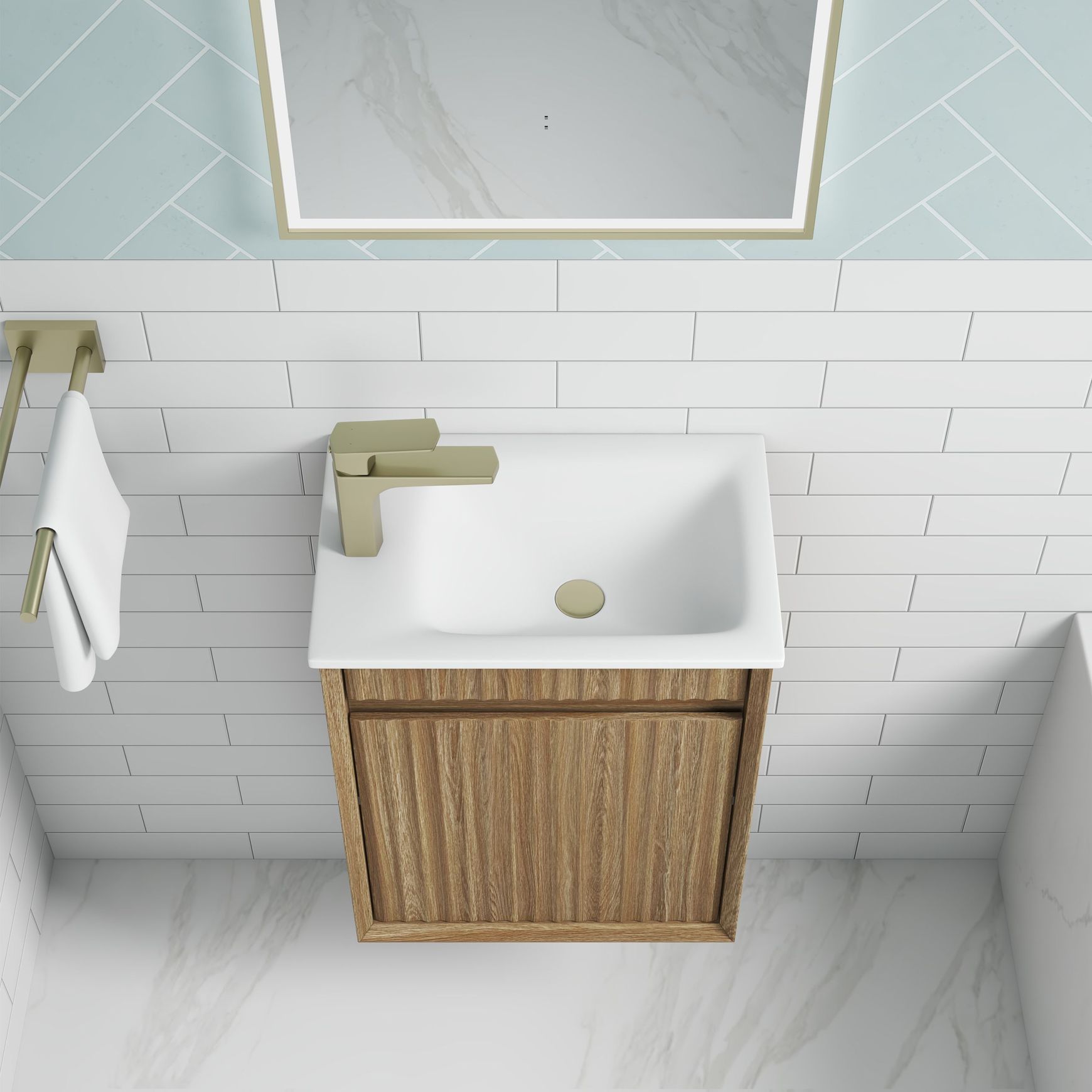 Aulic Mini Ravia Fluted Wall Hung Harvest Oak Cabinet