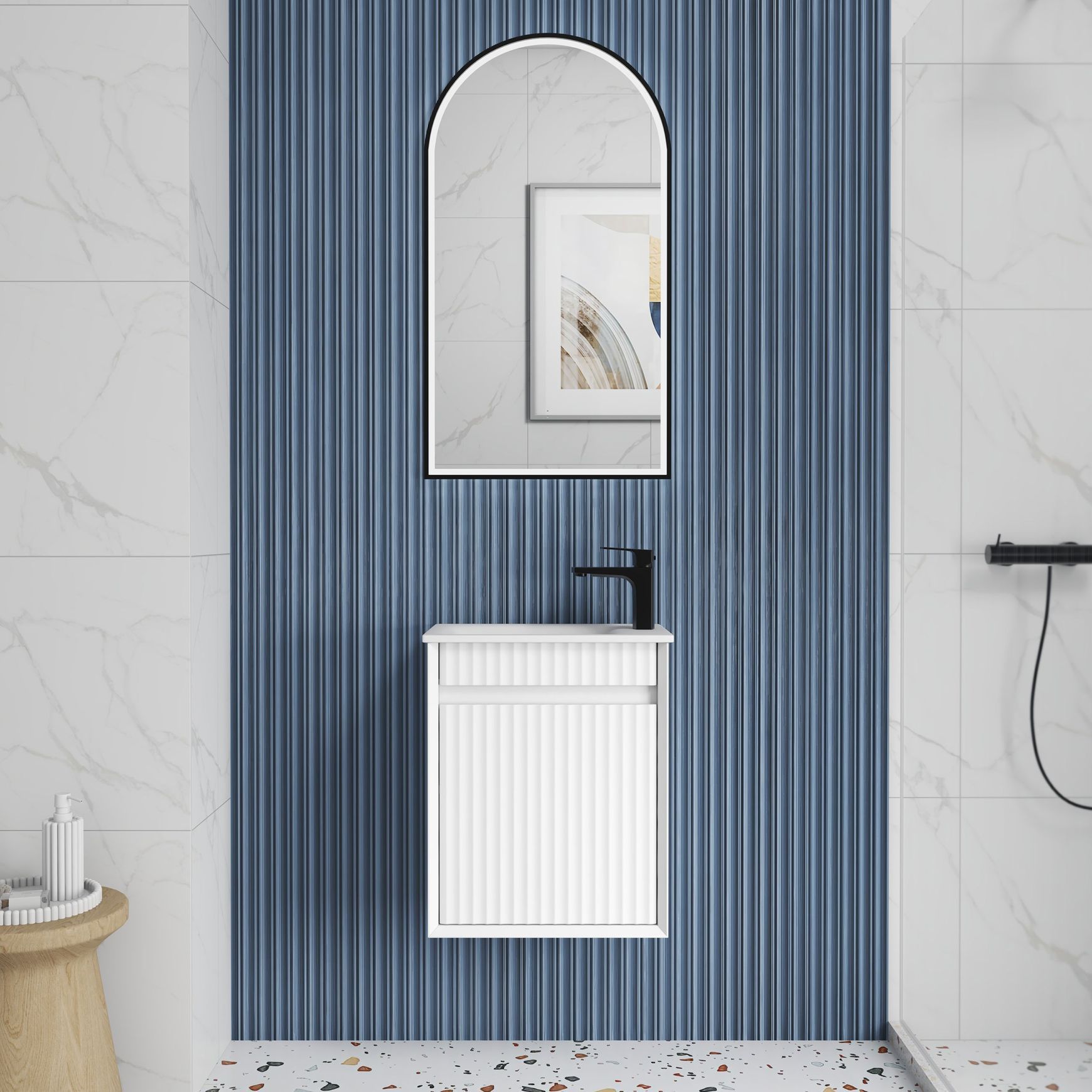 Aulic Mini Ravia Fluted Wall Hung Matte White Cabinet