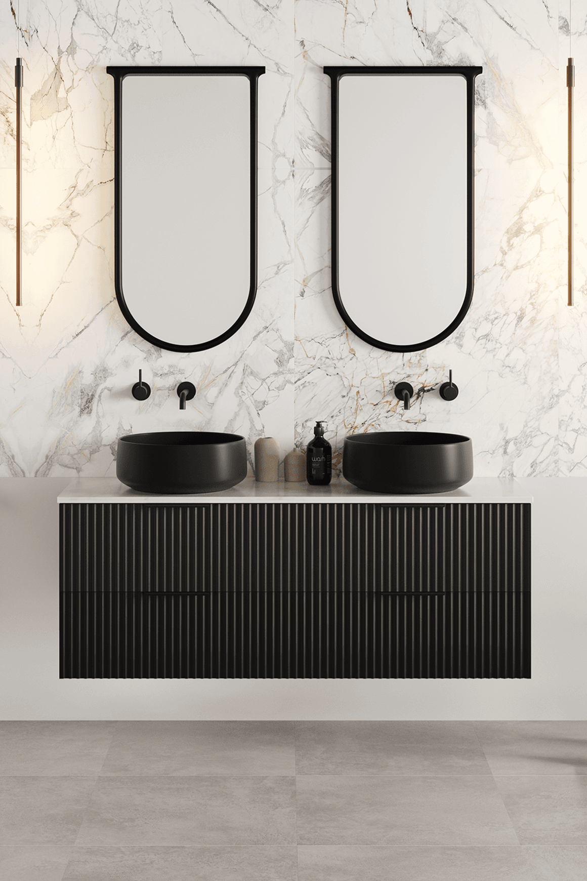 Pettine 1500 Double Bowl 4 Drawer Wall Vanity