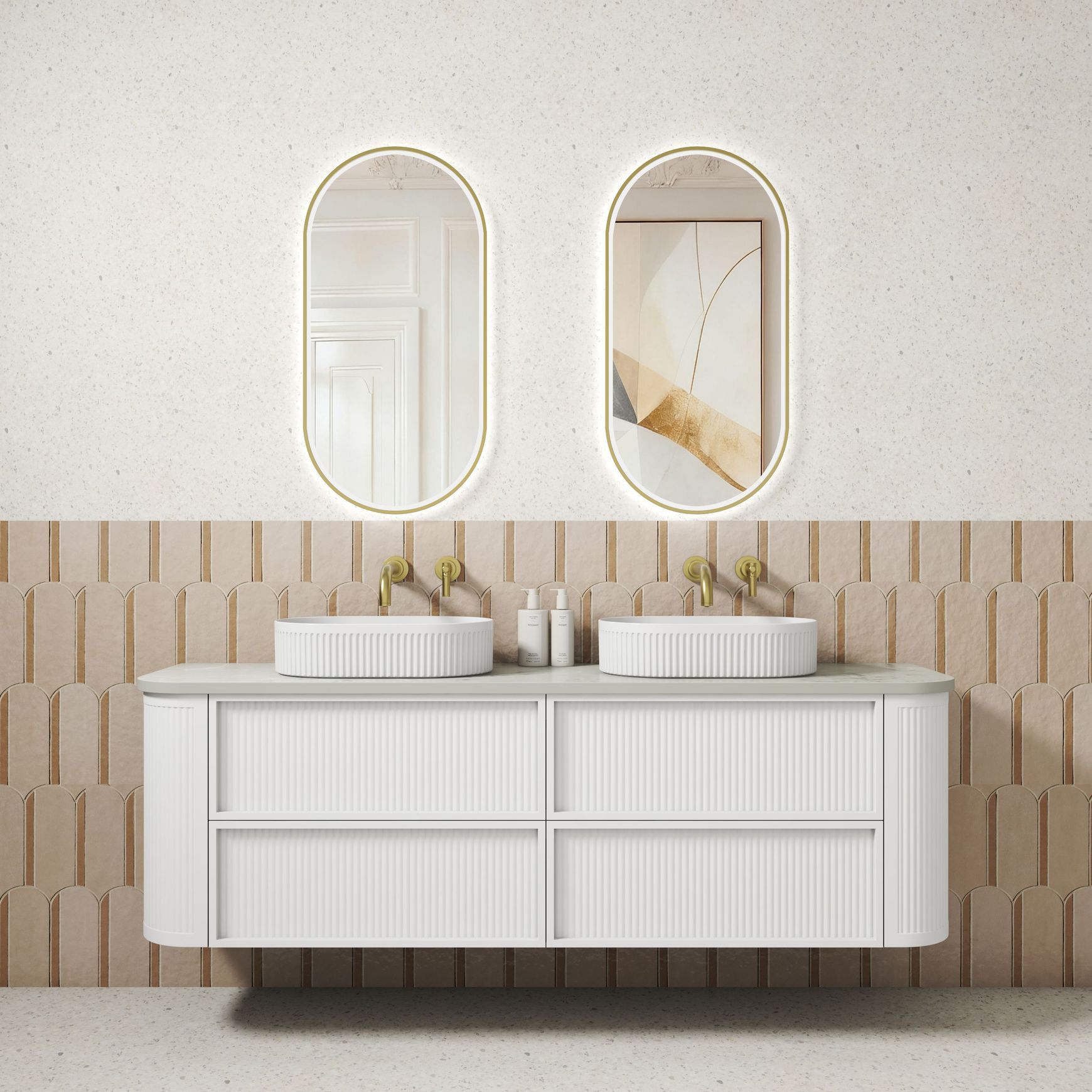 Aulic Ramee Fluted Wall Hung 1800mm Matte White Cabinet