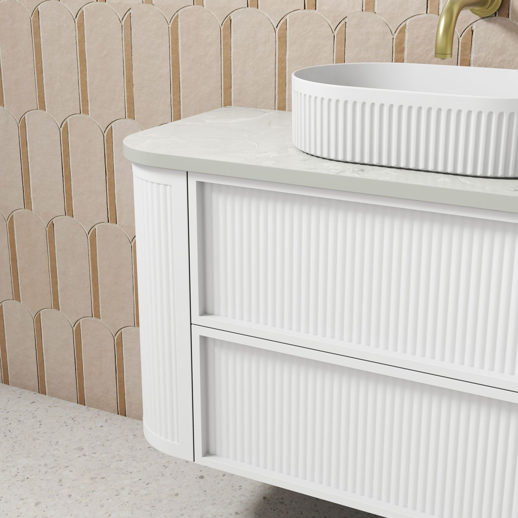 Aulic Ramee Fluted Wall Hung 1800mm Matte White Cabinet