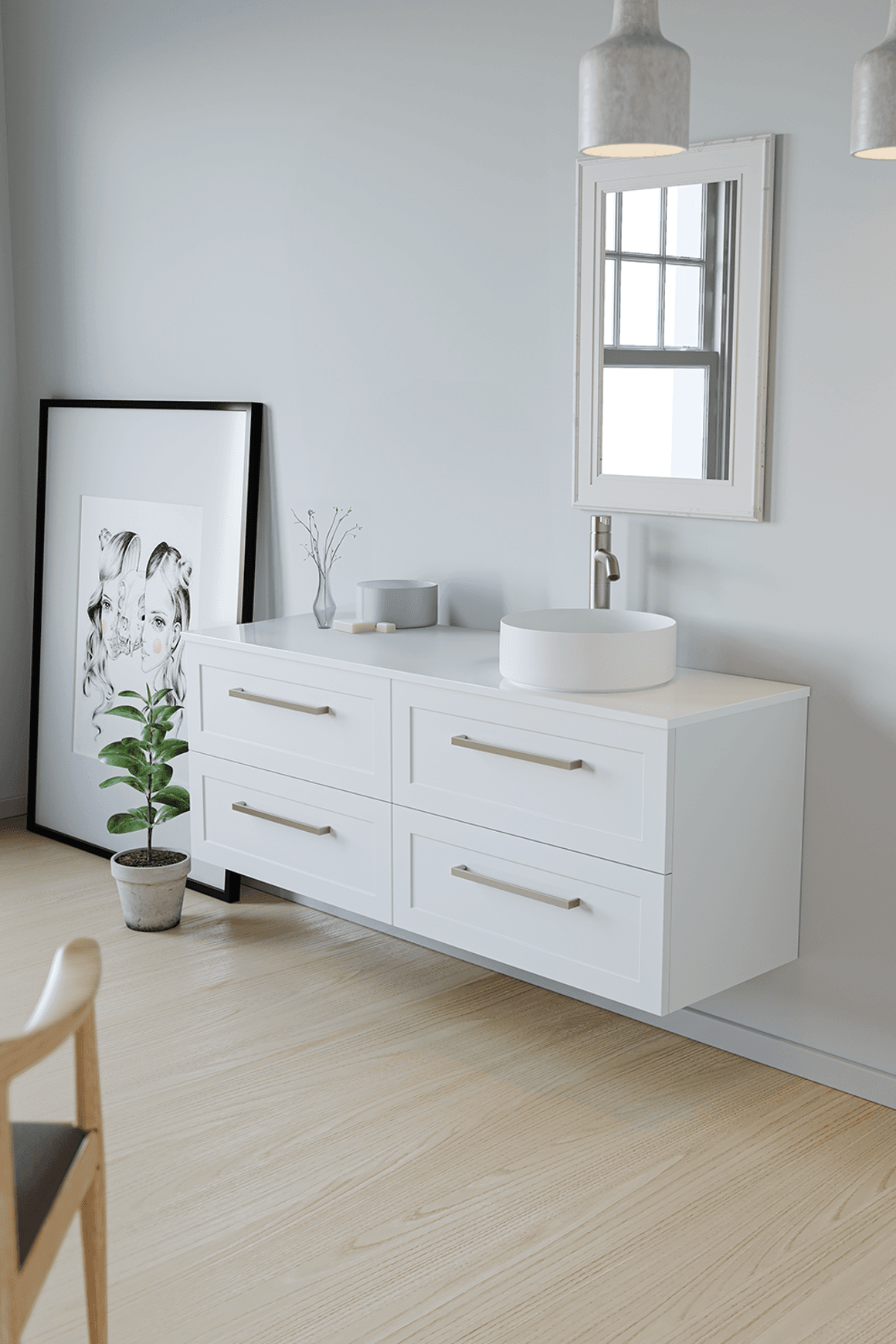 Telaio 1500 Single Right Bowl 4 Drawer Wall Vanity