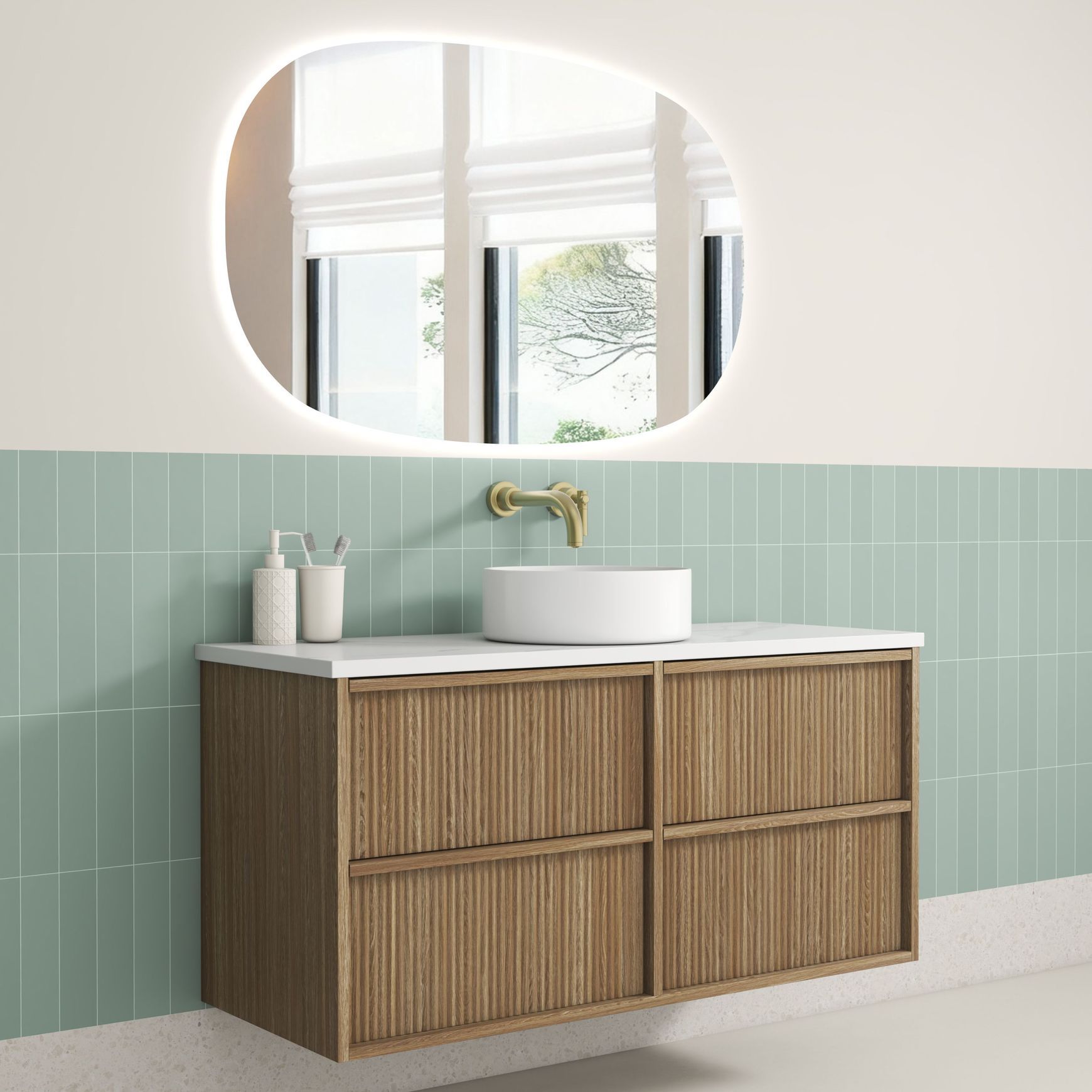 Aulic Venetta Fluted Wall Hung 1200m Harvest Oak vanity