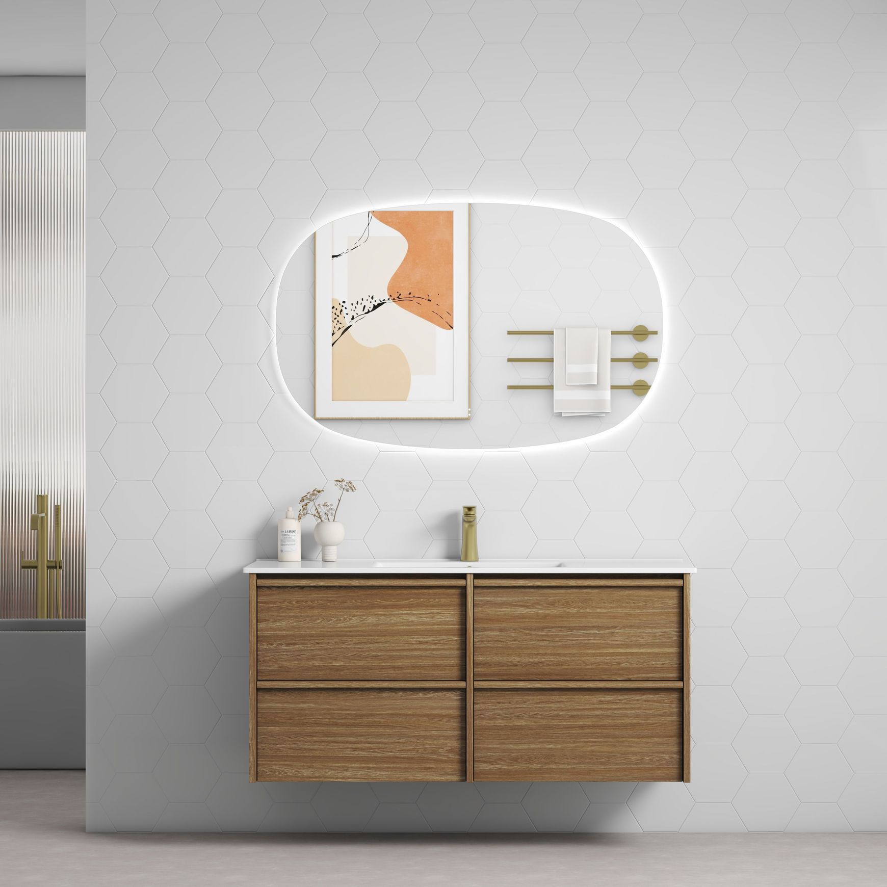 Aulic Venetta Framed Wall Hung 1200 Harvest Oak Cabinet