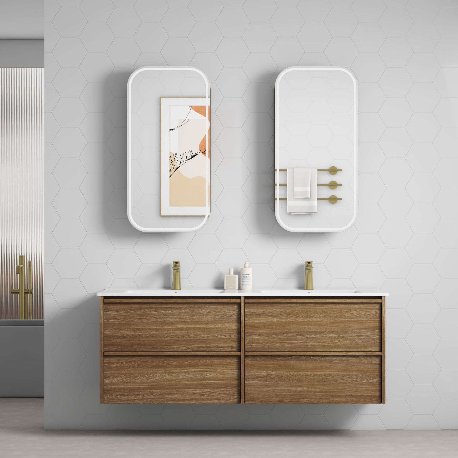 Aulic Venetta Framed Wall Hung 1500 Harvest Oak Cabinet