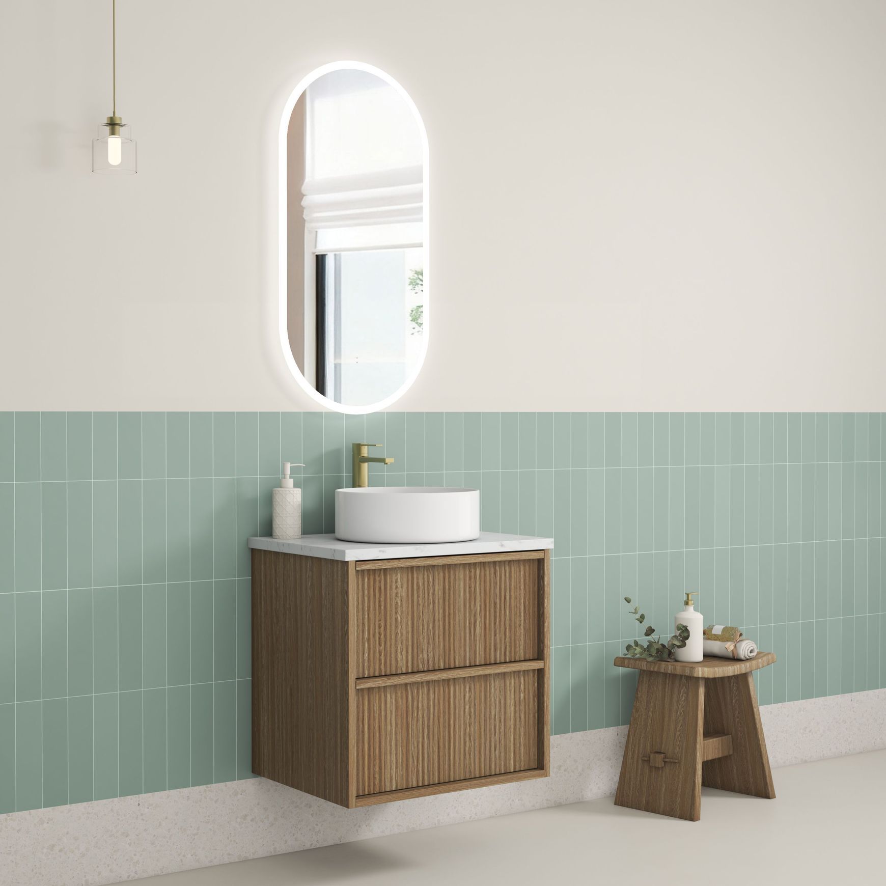 Aulic Venetta Fluted Wall Hung 600 Harvest Oak Cabinet