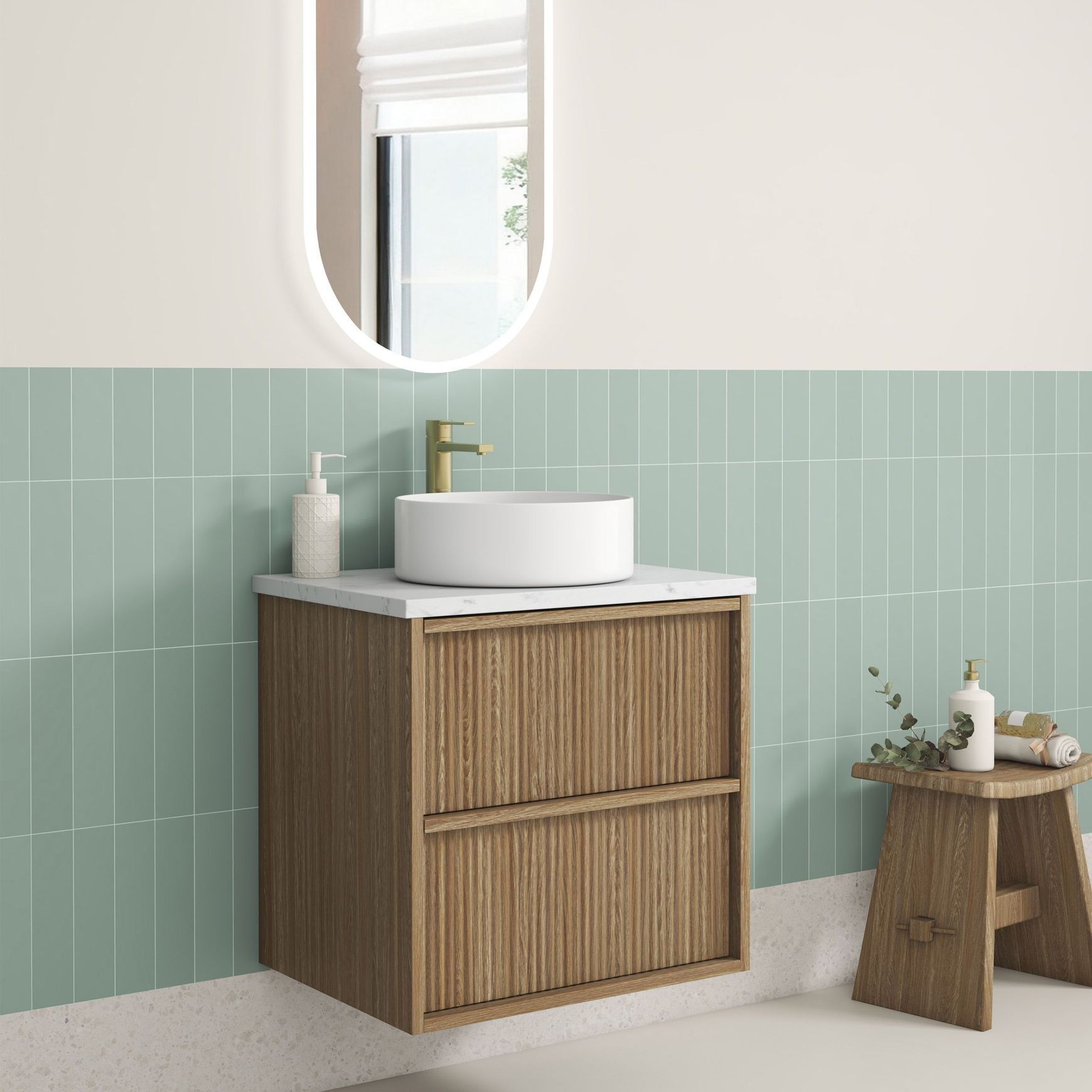 Aulic Venetta Fluted Wall Hung 600 Harvest Oak Cabinet
