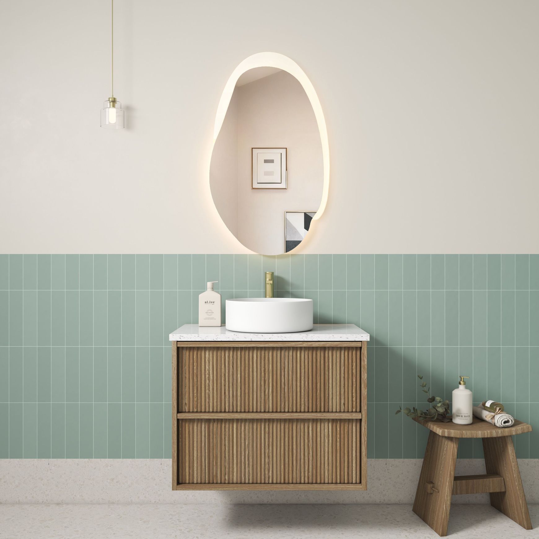Aulic Venetta Fluted Wall Hung 750m Harvest Oak cabinet