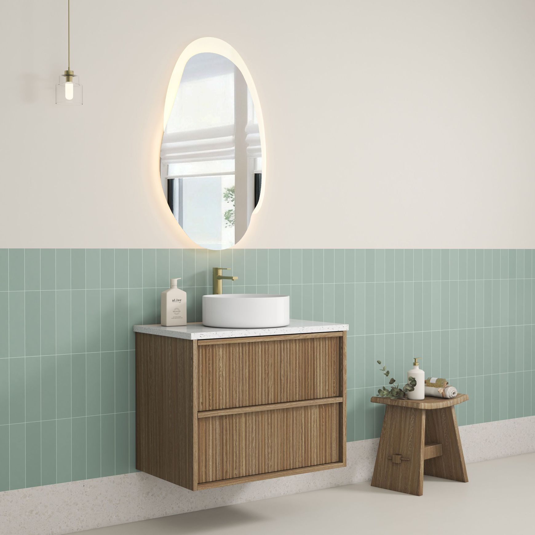 Aulic Venetta Fluted Wall Hung 750m Harvest Oak cabinet