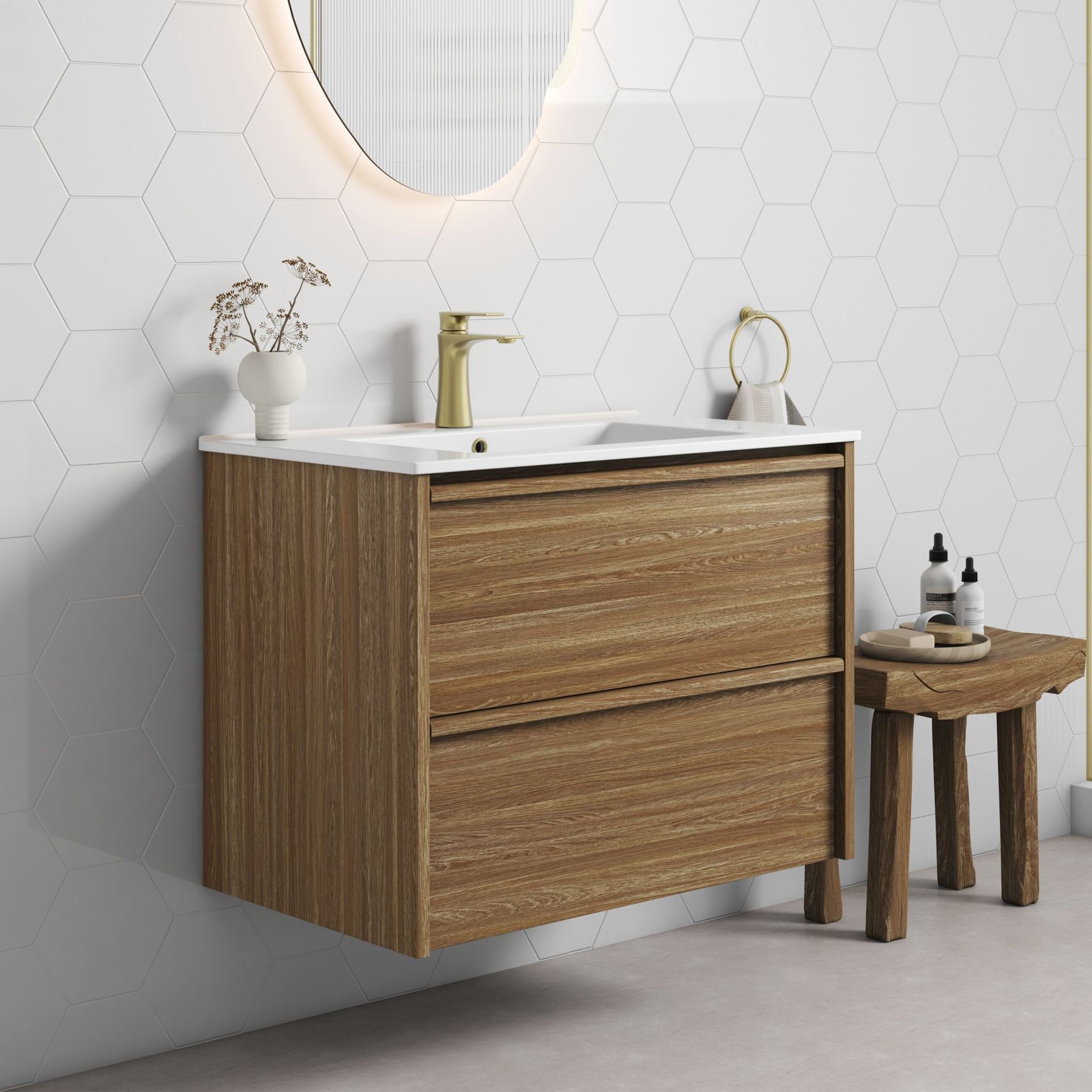 Aulic Venetta Framed Wall Hung 750m Harvest Oak Cabinet