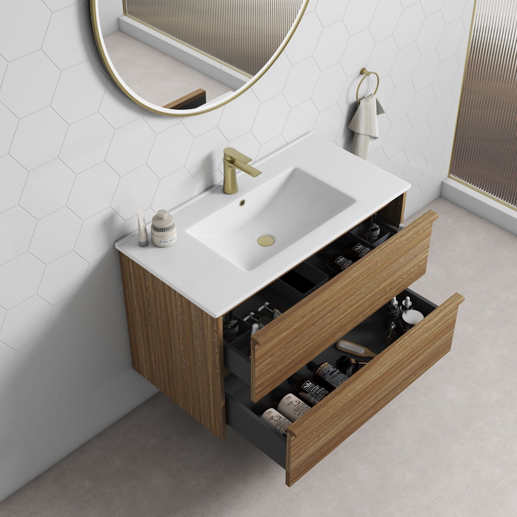 Aulic Venetta Framed Wall Hung 900m Harvest Oak Cabinet