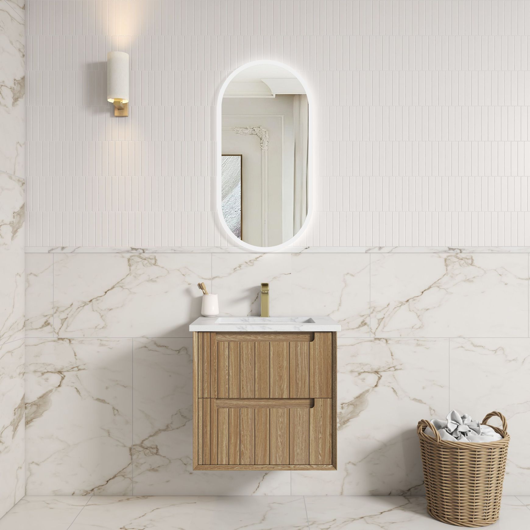Aulic Voulari Framed Wall Hung 600m Harvest Oak Cabinet