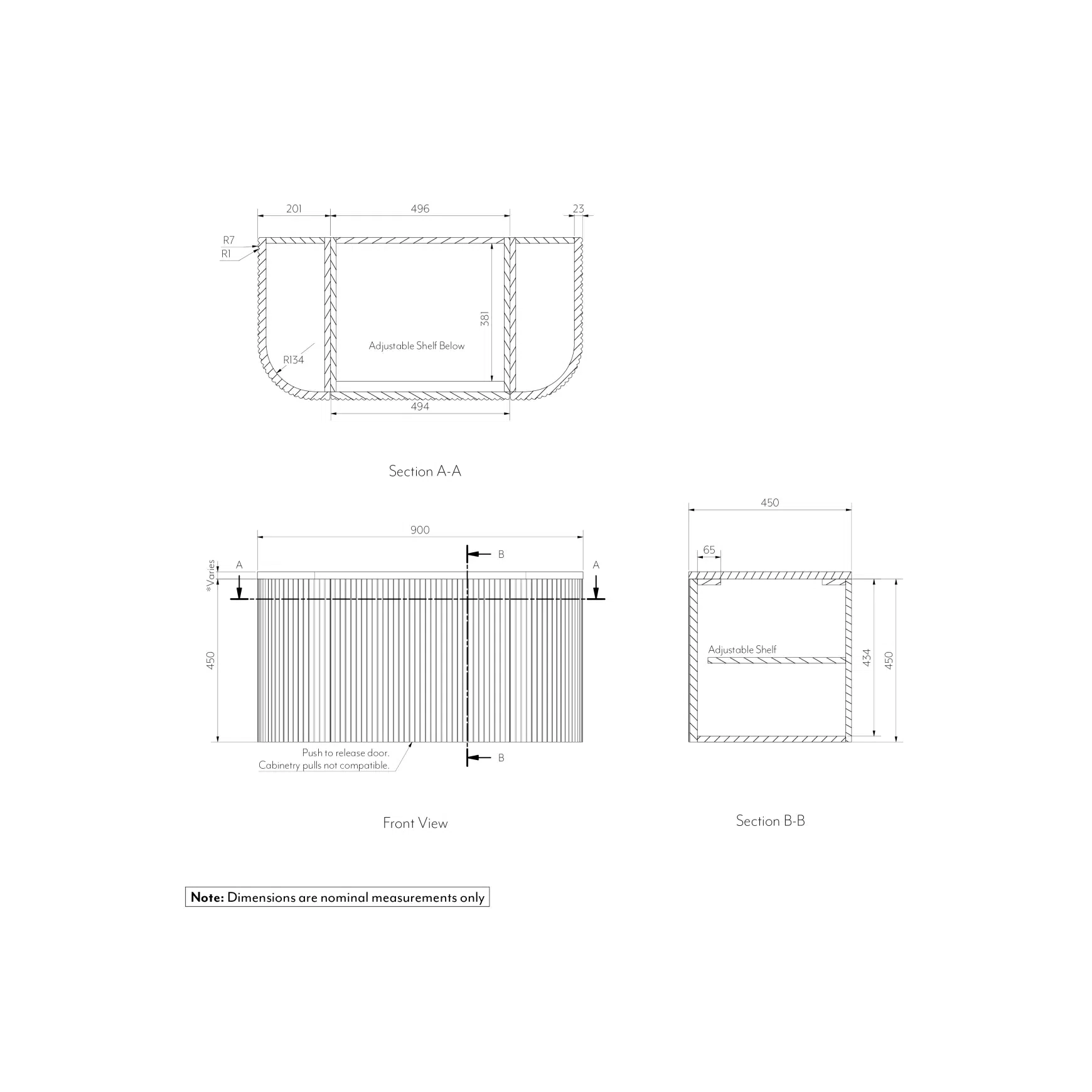 Zahara Curved Fluted Vanity 900mm
