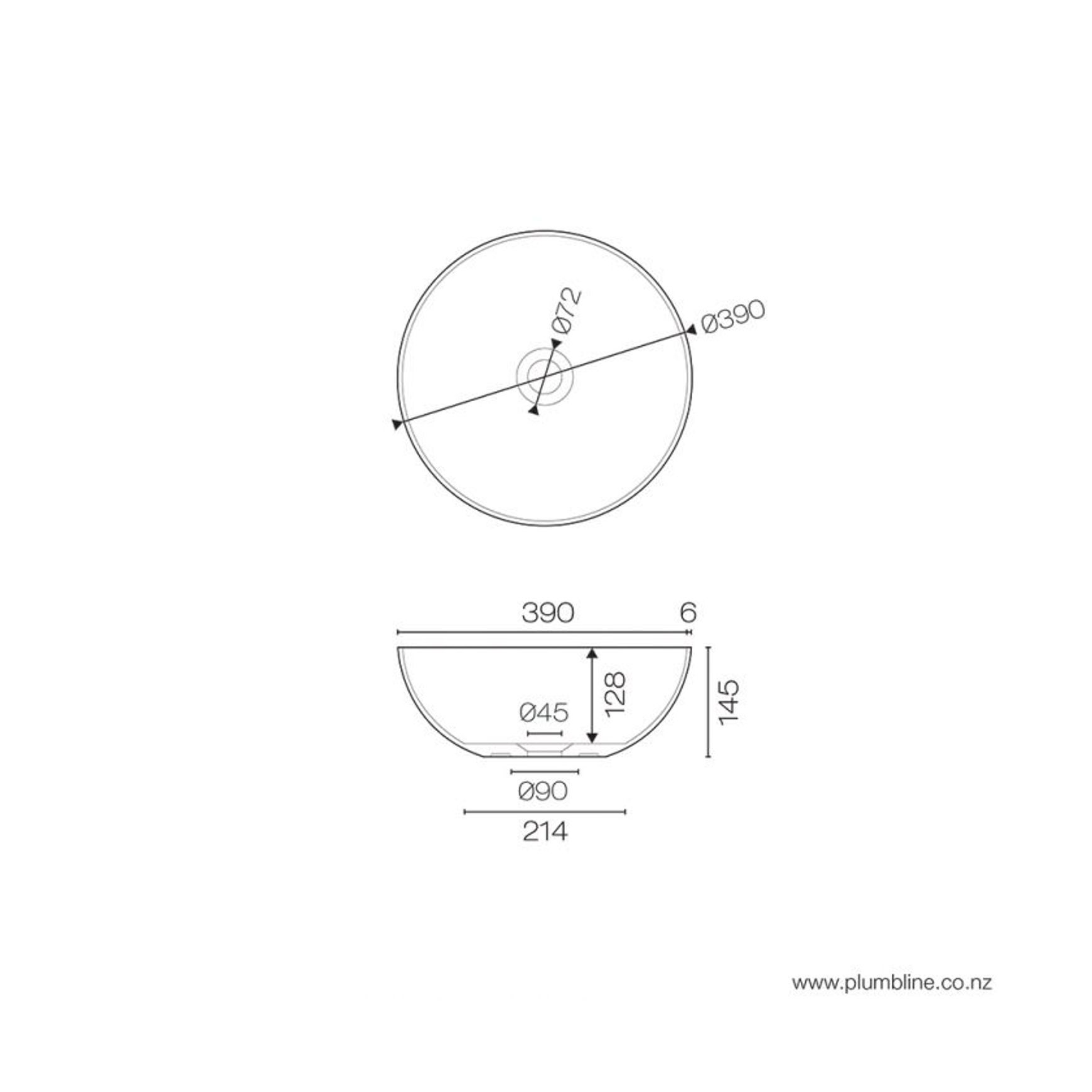 Super-Thin Round Vessel Basin Solid Surface dimensions