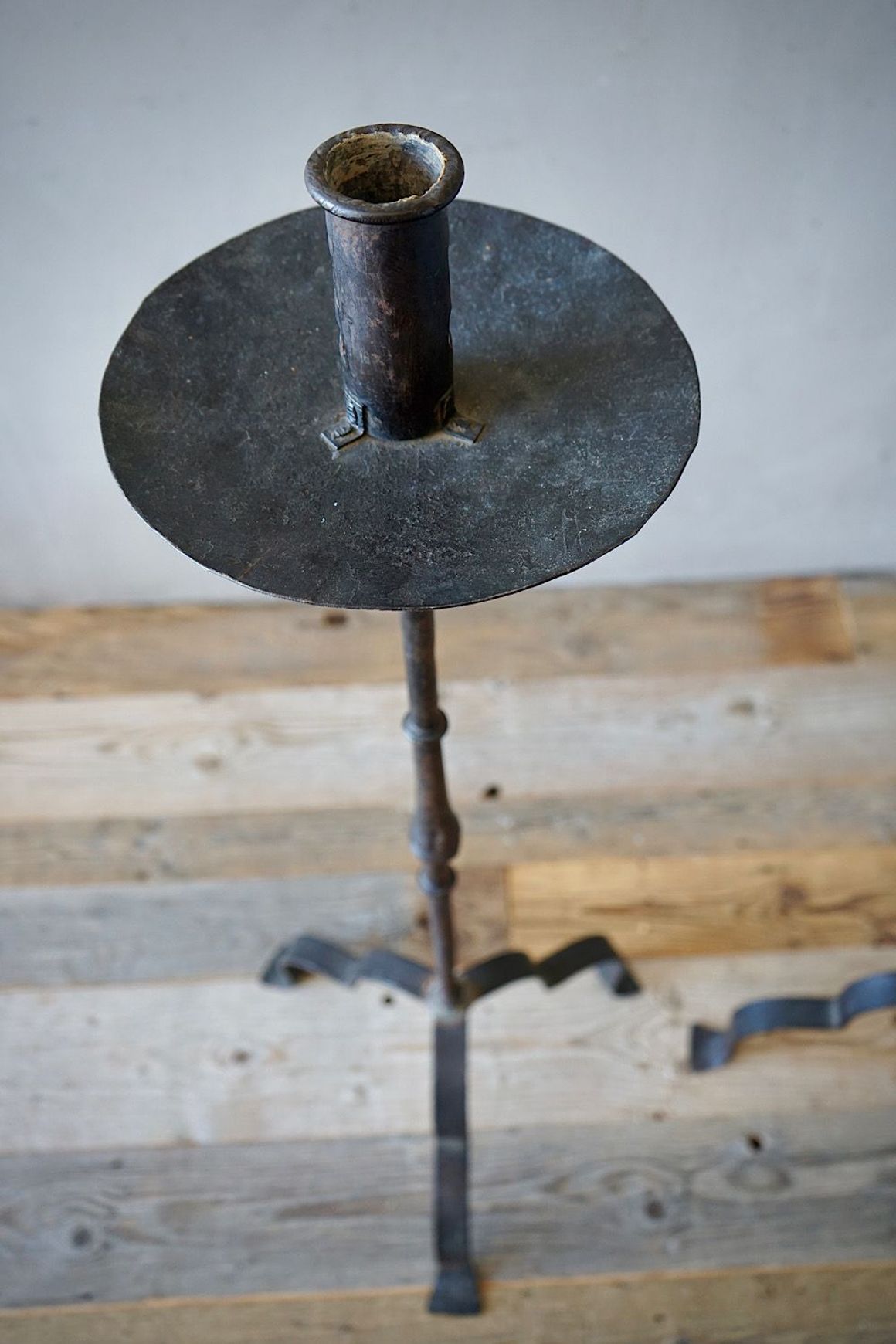 Large Antique Italian Wrought-Iron Candlesticks (Pair)