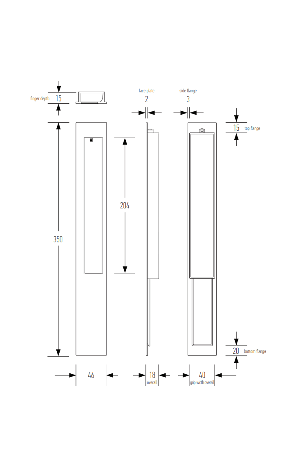 HB3370 and HB3375 with keyhole 350mm Flush Handle