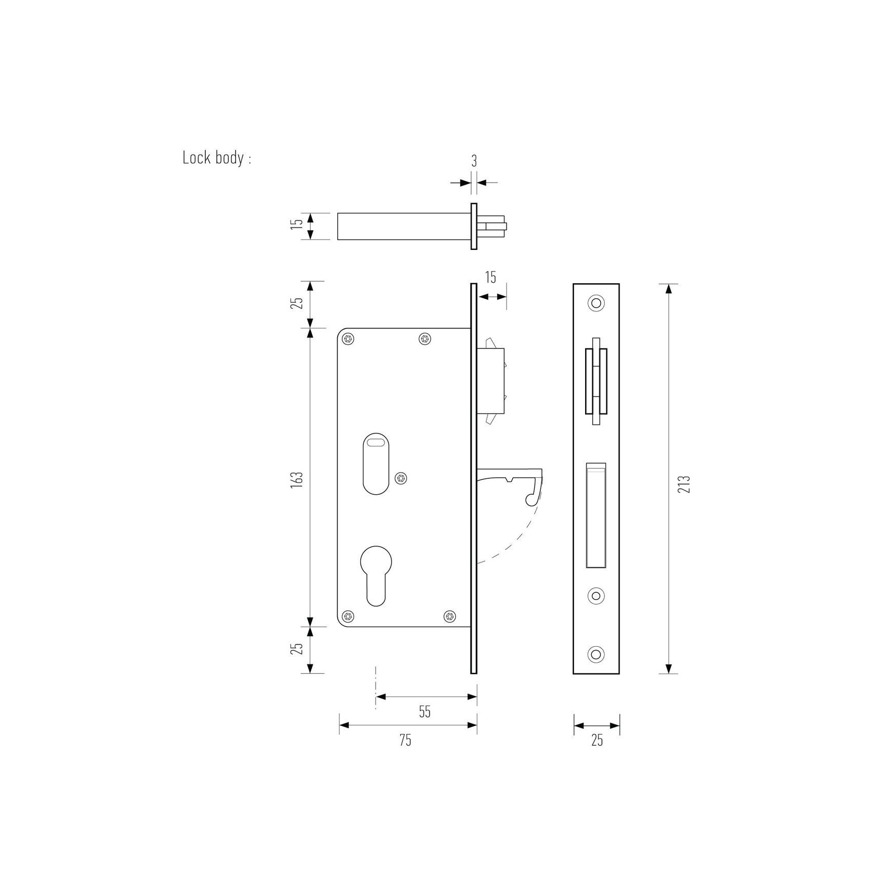 HB638 Sliding Door Lock – 55mm Backset with Integrated