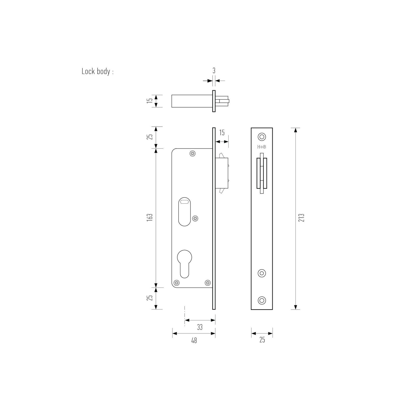 HB640 Series Narrow Sliding Door Lock – 33mm Backset