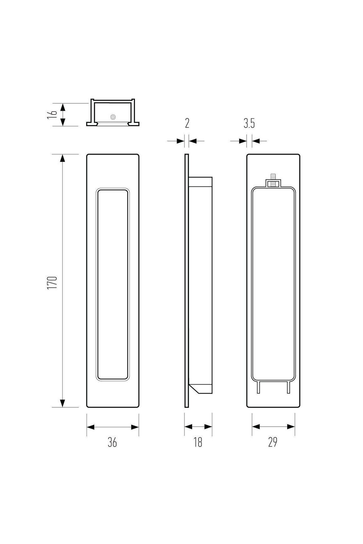 HB670 170mm Deep Flush Pull dimensions