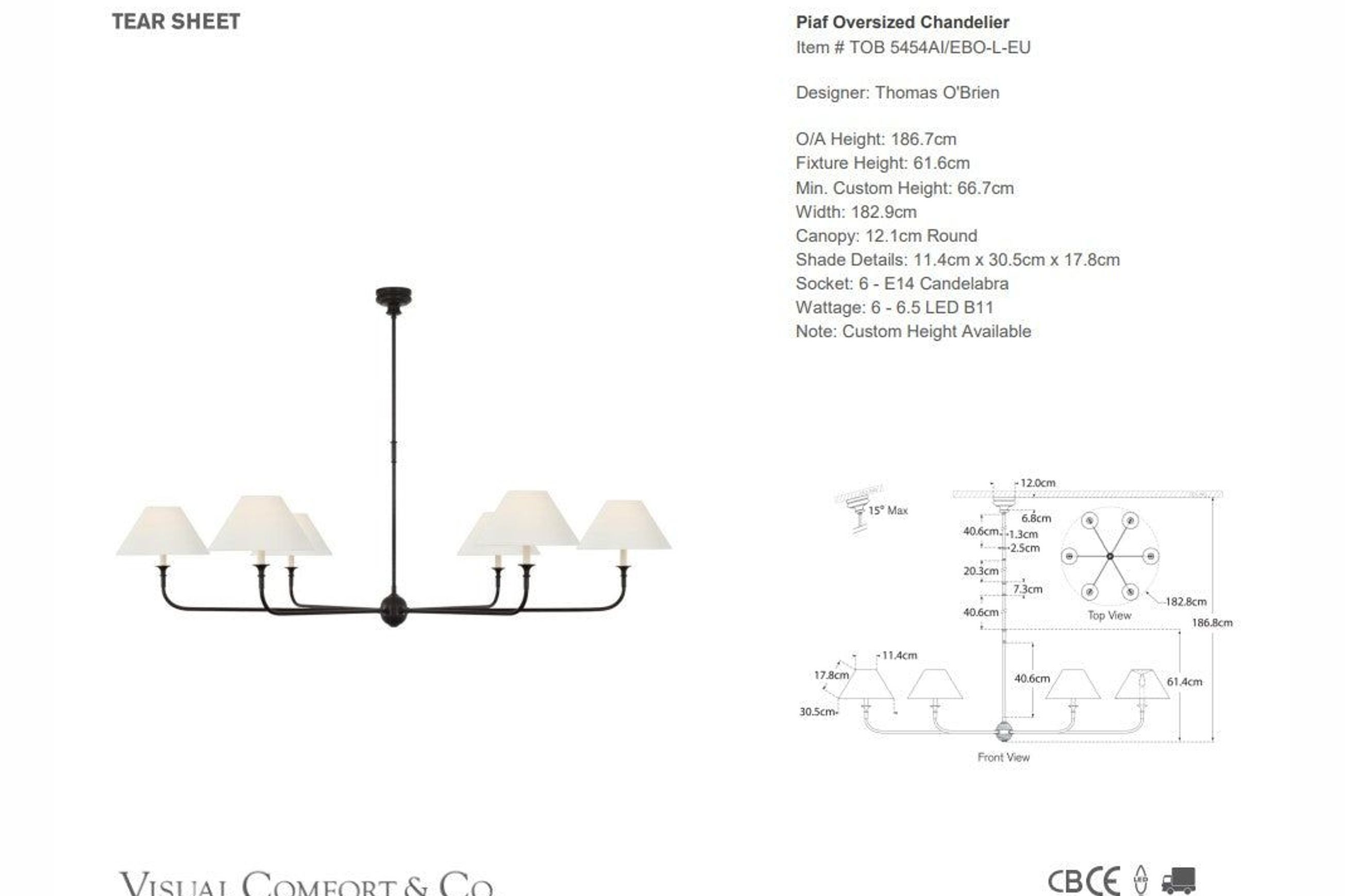 Visual Comfort Thomas O'Brien Piaf Oversized Chandelier