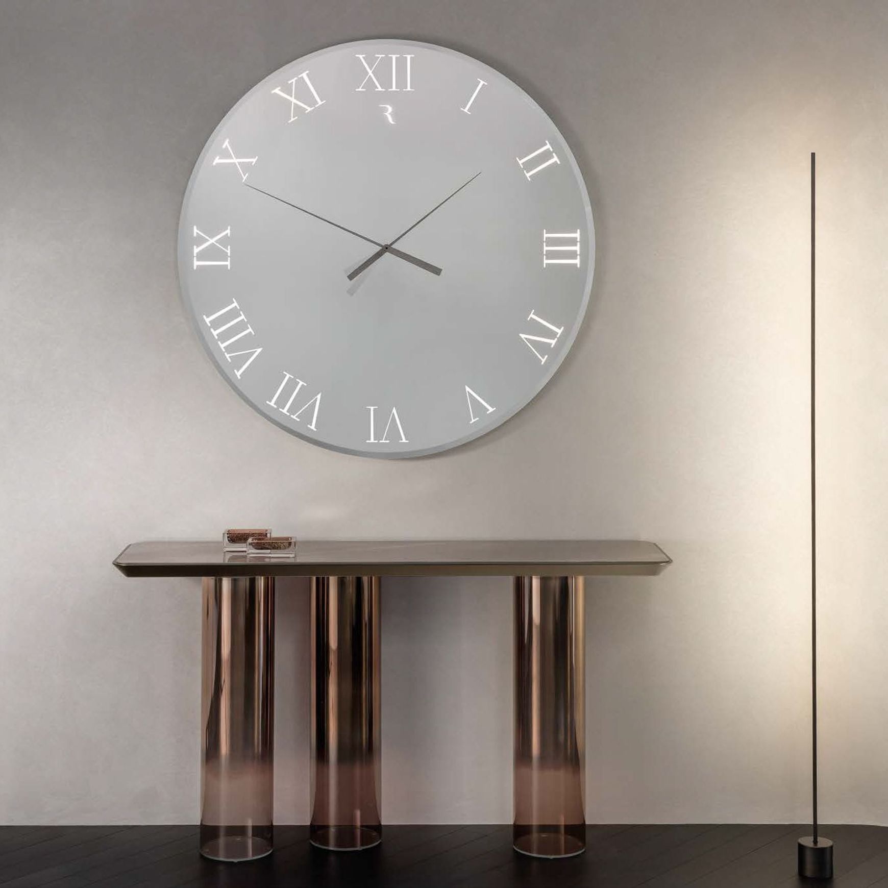 Titanium Round Mirrored Clock