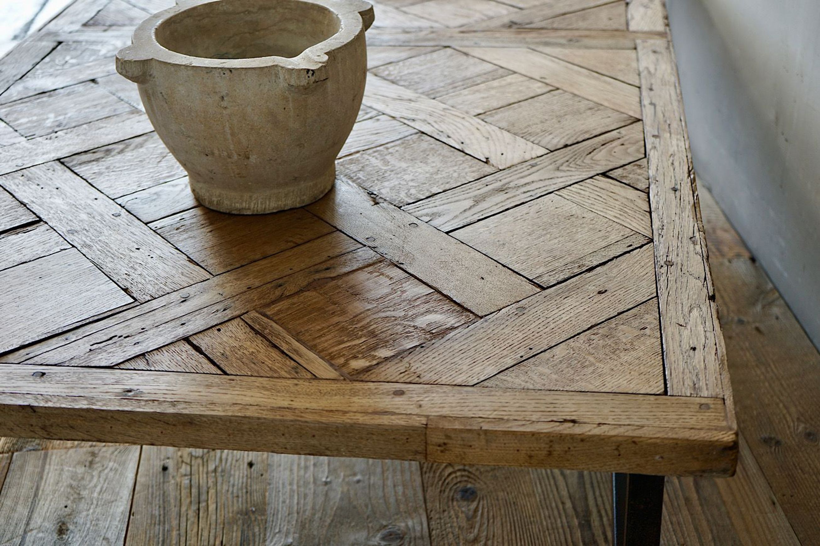 Antique French Parquet & Iron Coffee Table