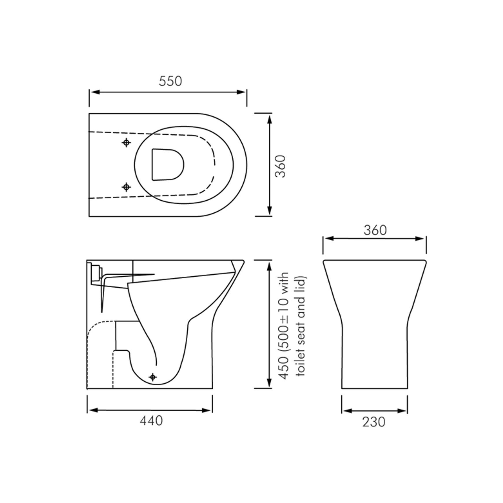 RAK Resort Rimless Comfort Height Wall Faced Toilet Pan dimensions
