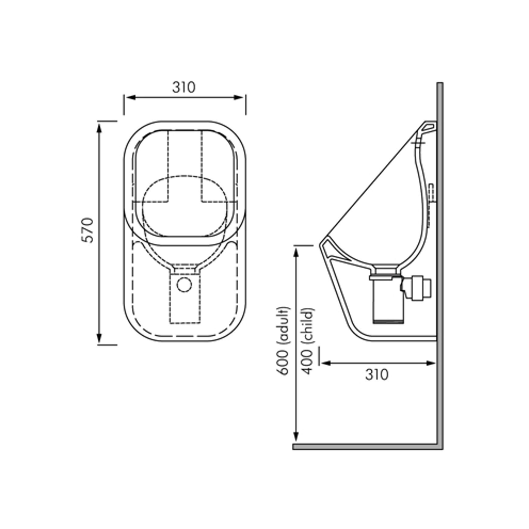RAK Series Wall Hung Urinal dimensions