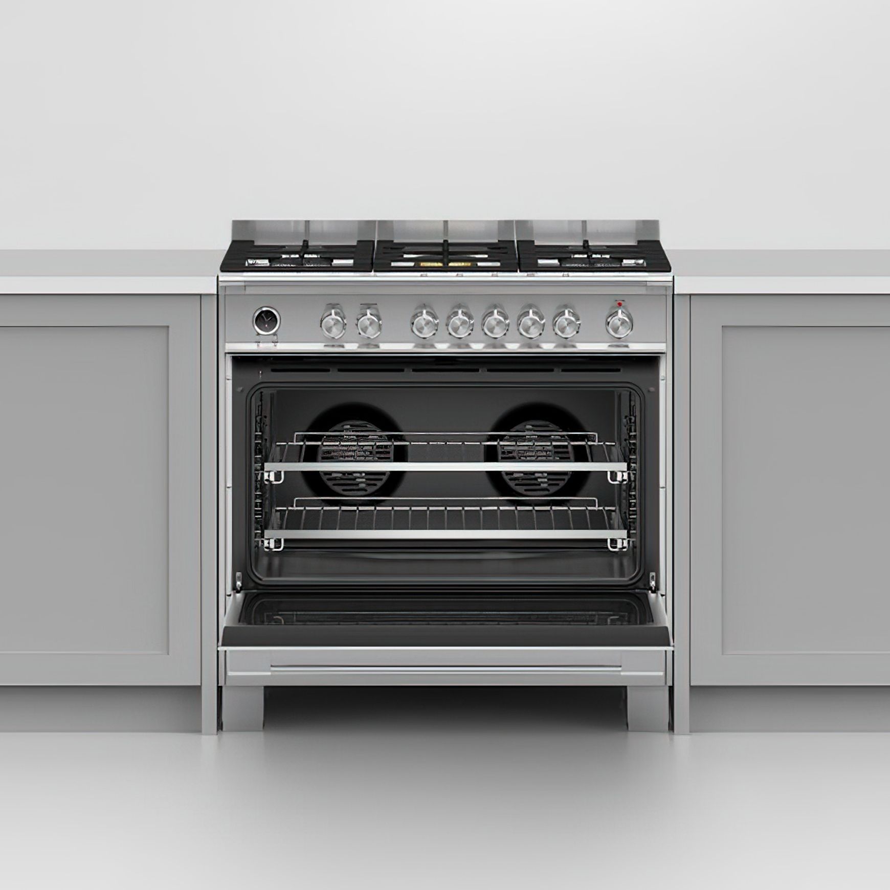 F&P Freestanding Cooker, Dual Fuel, 90cm, 5 Burners
