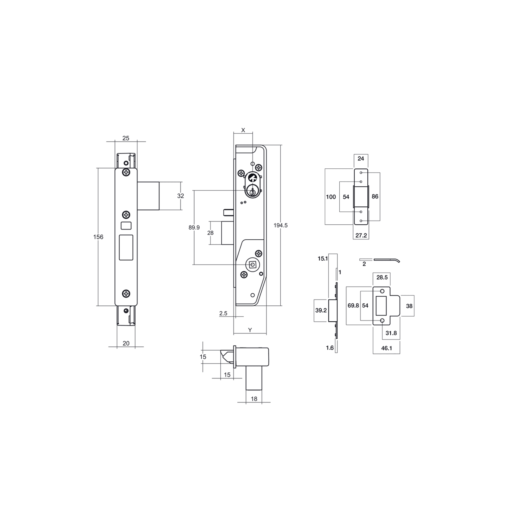 Lockwood Narrow Mortice Lock Kit Cyl/Turn/Handles Black