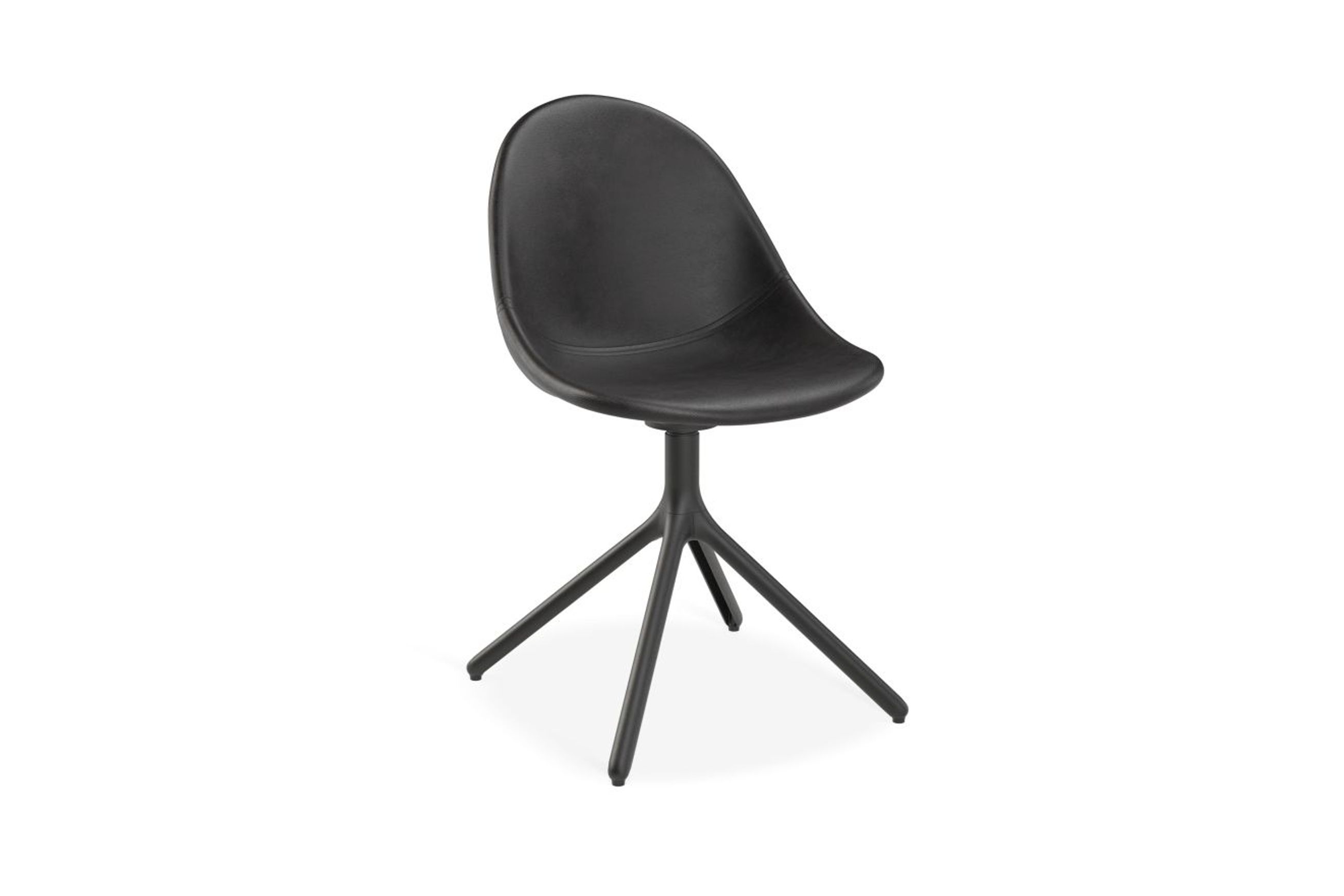 Pebble Chair Black Upholstered Vintage Seat - Pyramid Fixed Base with Castors - Black