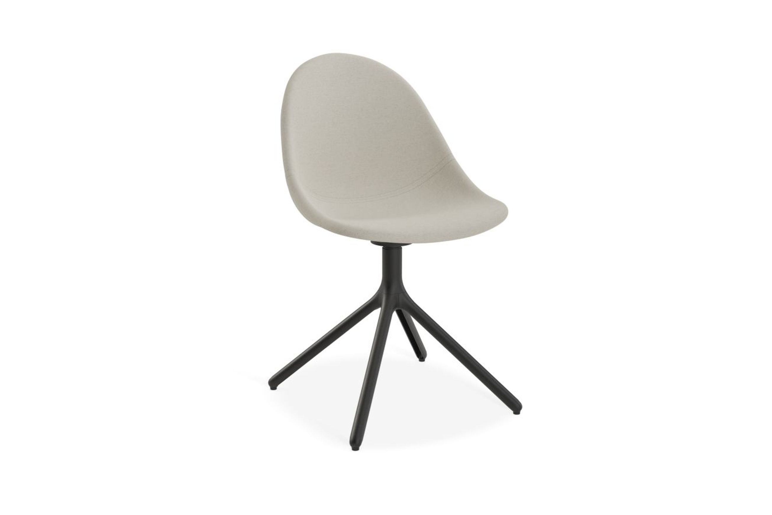 Pebble Fabric Light Grey Upholstered Chair - Swivel Base w Castors - Black