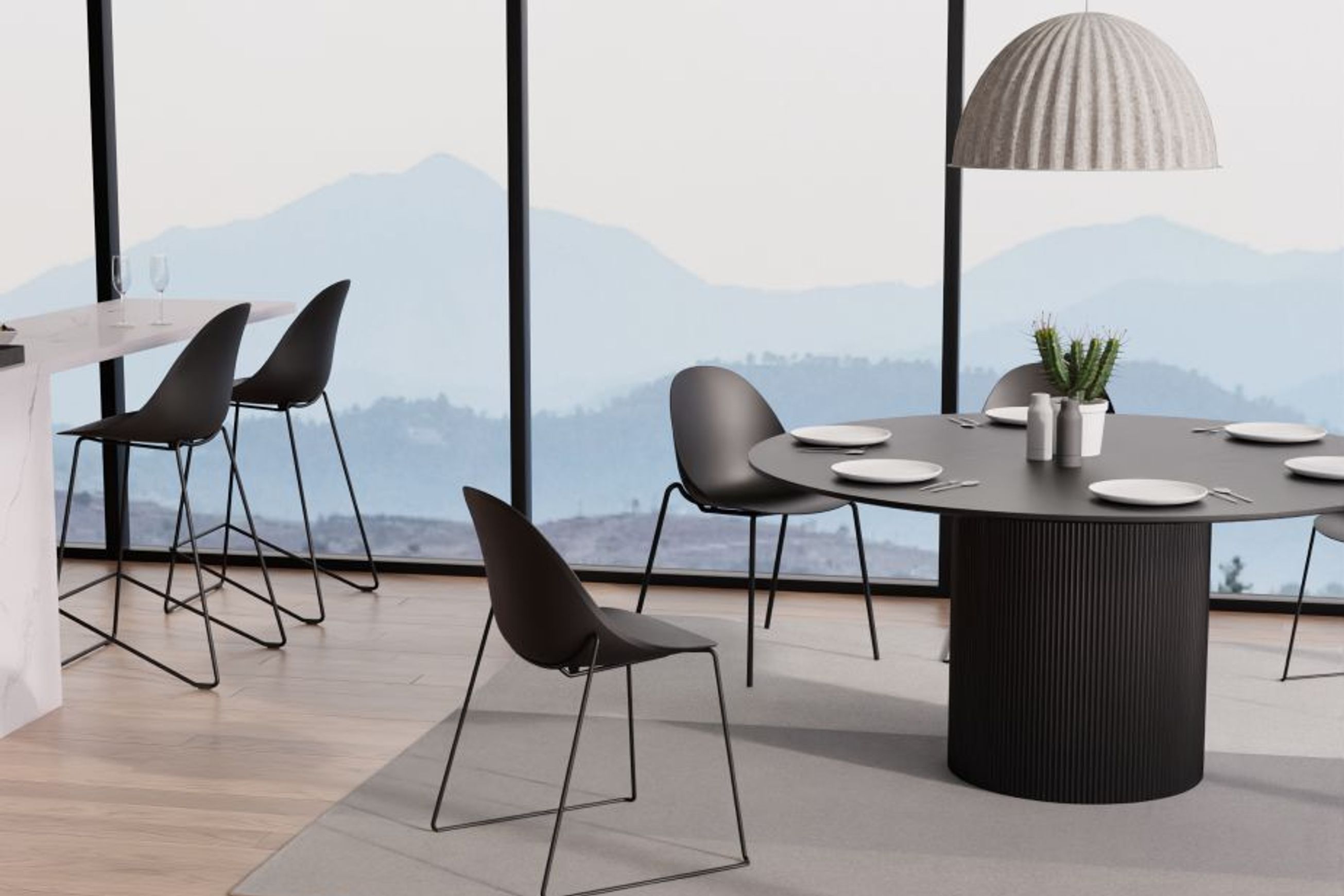 Pebble Chair Black with Shell Seat - Natural Beechwood Base