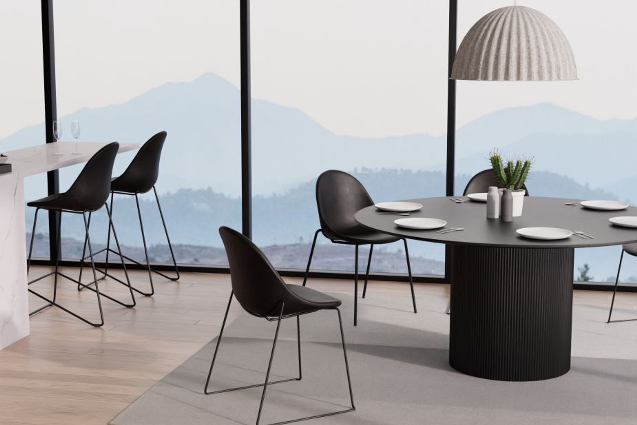 Pebble Chair Black Upholstered Vintage Seat - Pyramid Fixed Base with Castors - Black