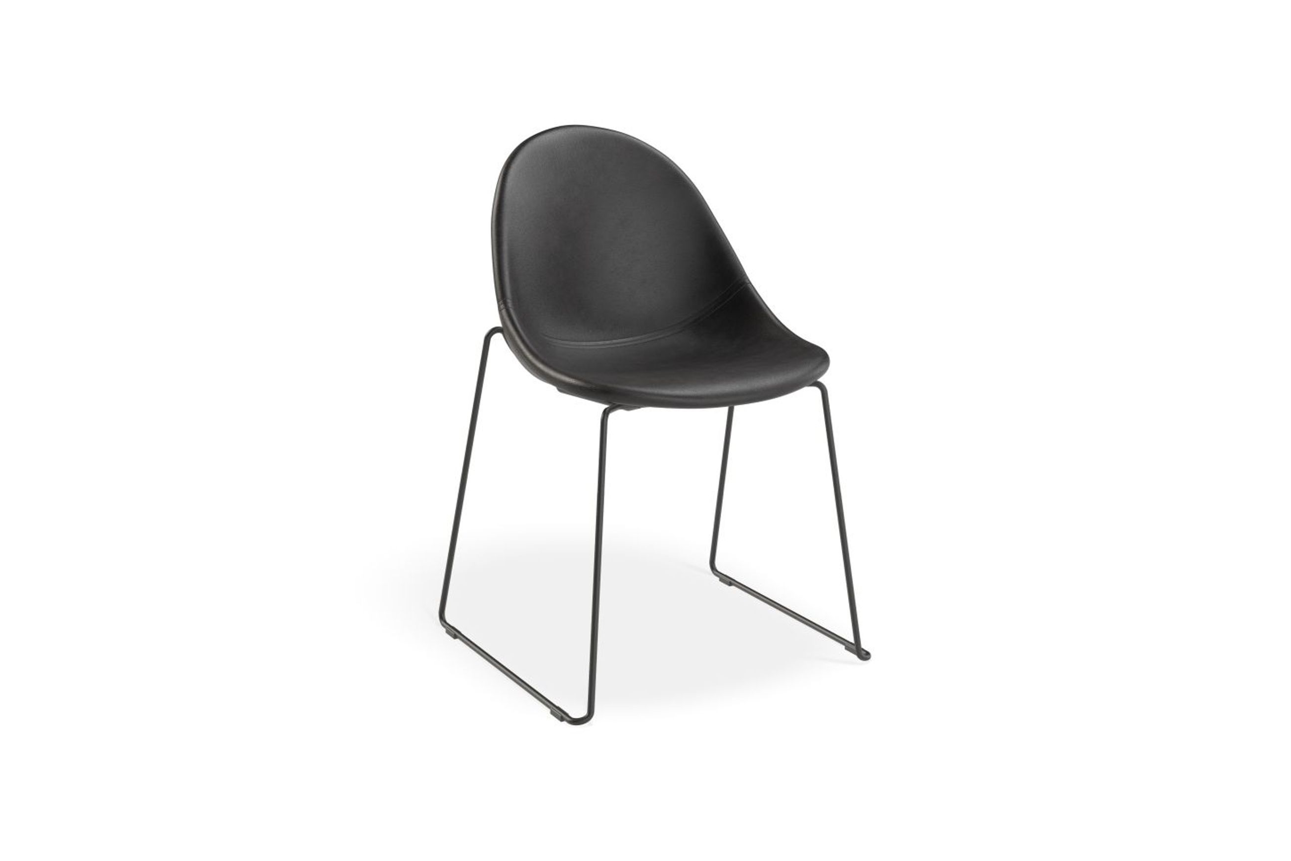 Pebble Chair Black Upholstered Vintage Seat - Pyramid Fixed Base with Castors - Black