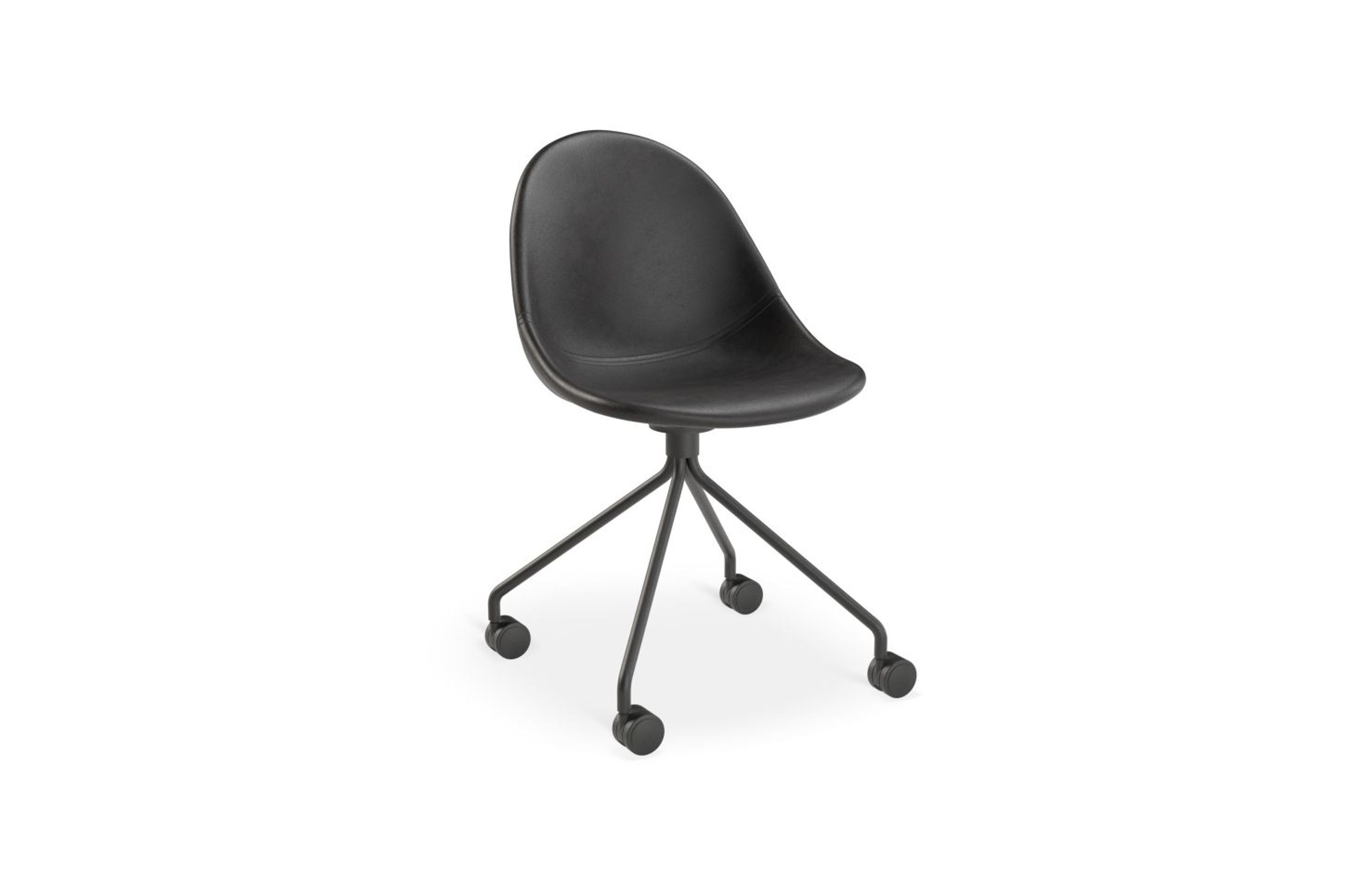 Pebble Chair Black Upholstered Vintage Seat - Pyramid Fixed Base with Castors - Black