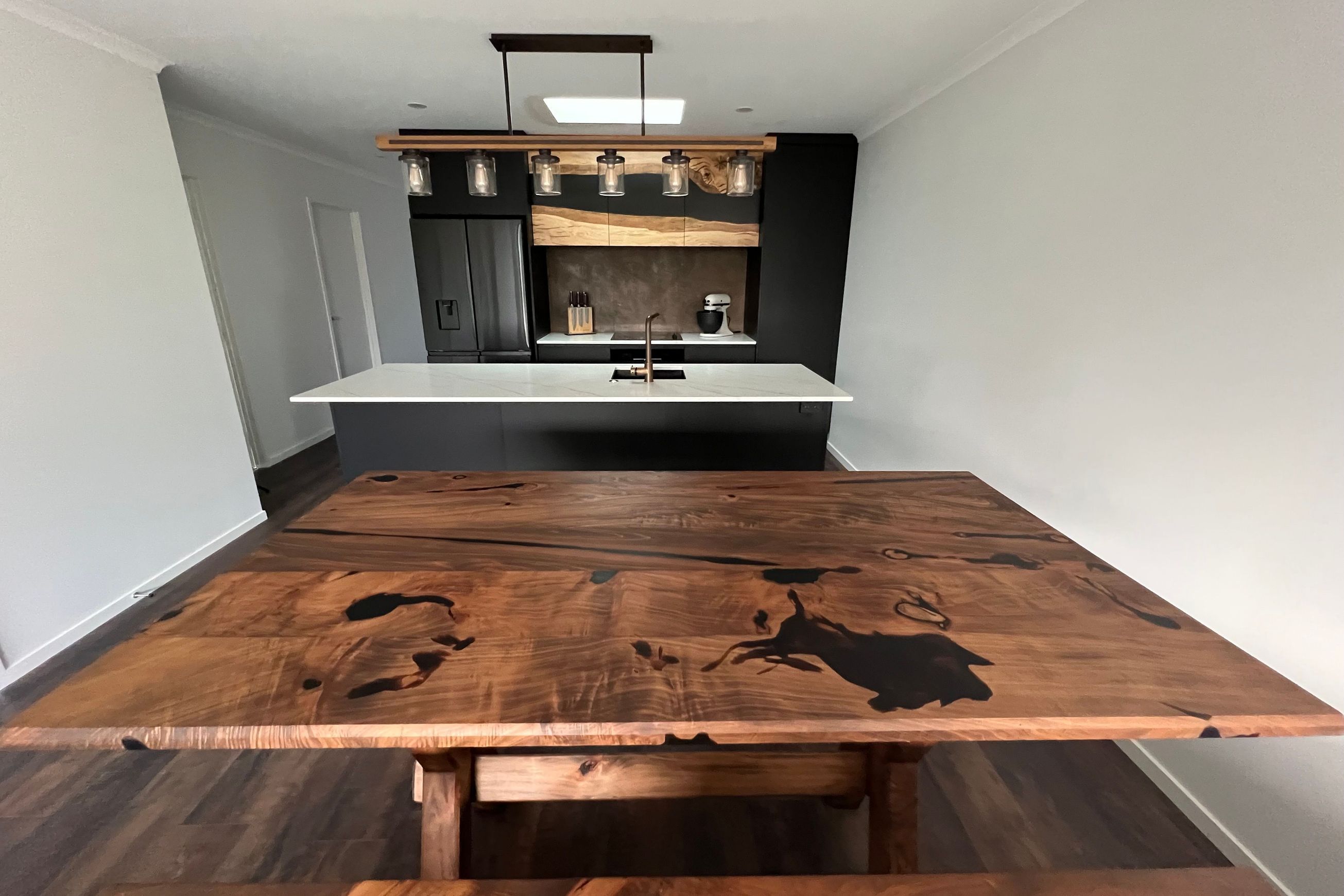 Bespoke Dining Table & Benches — Reclaimed Macrocarpa